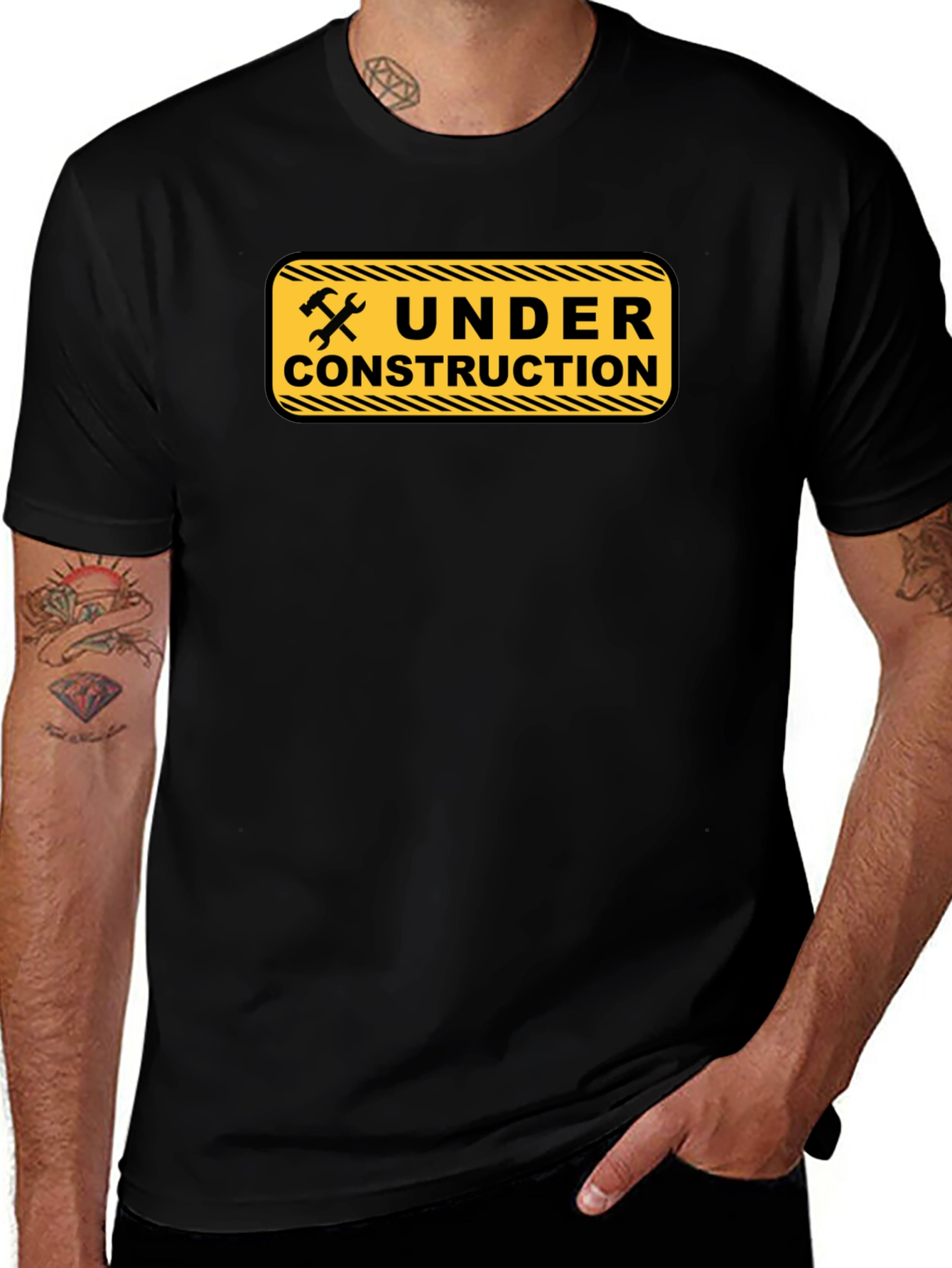 Variant 4 of Under Construction Graphic Tee - Black Cotton Casual Wear