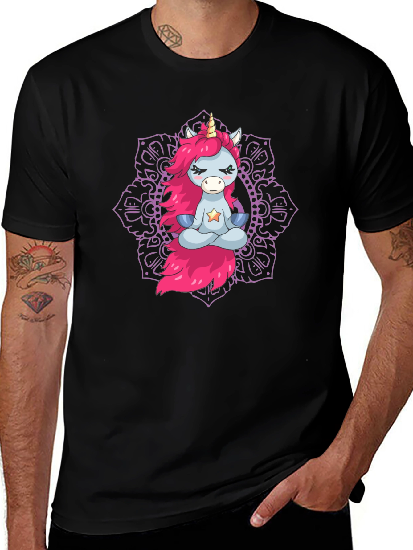 Variant 21 of Meditating Unicorn Graphic Tee - Black Cotton T-Shirt