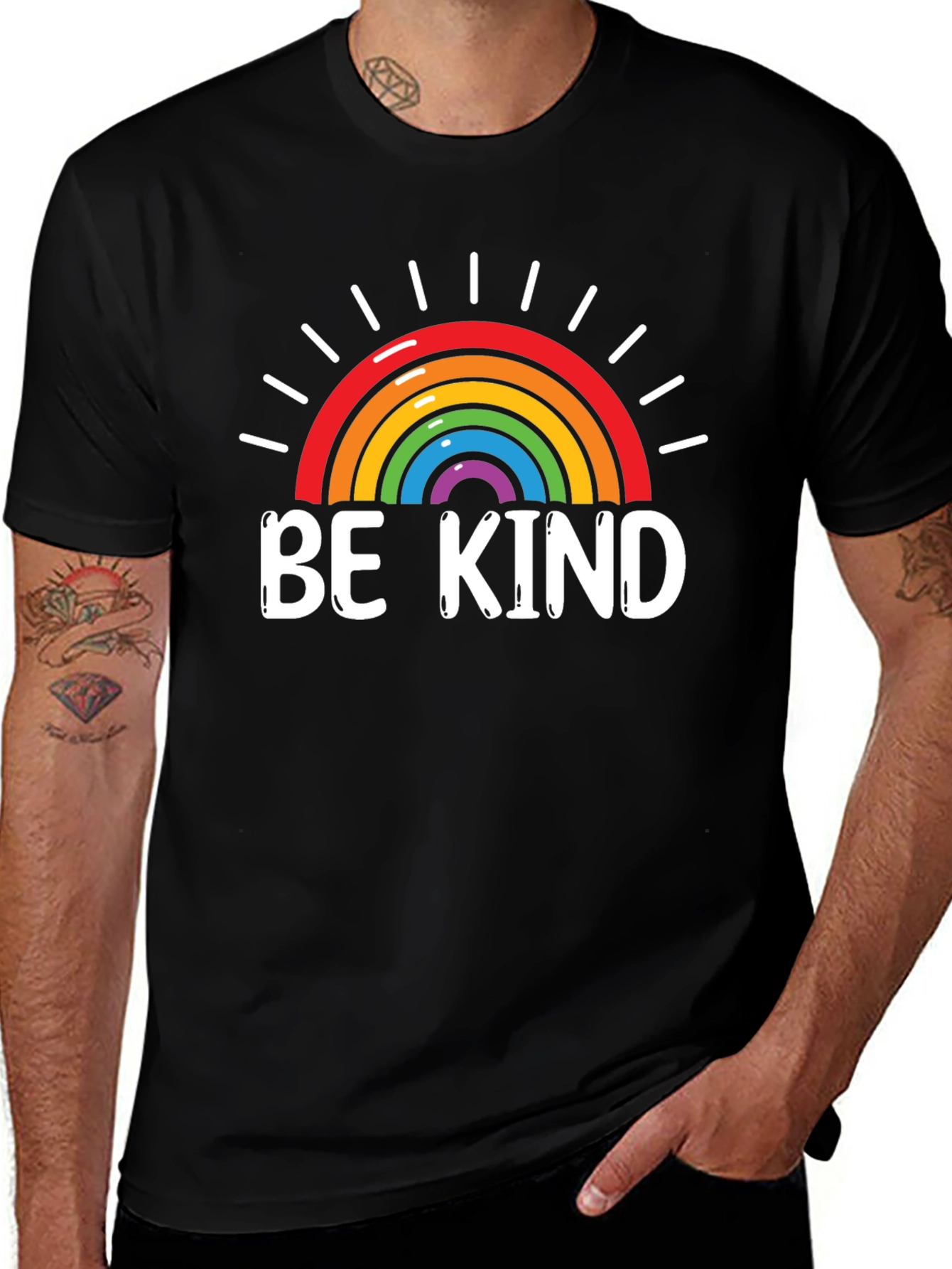Variant 22 of Be Kind Rainbow Graphic Tee - Black Short Sleeve