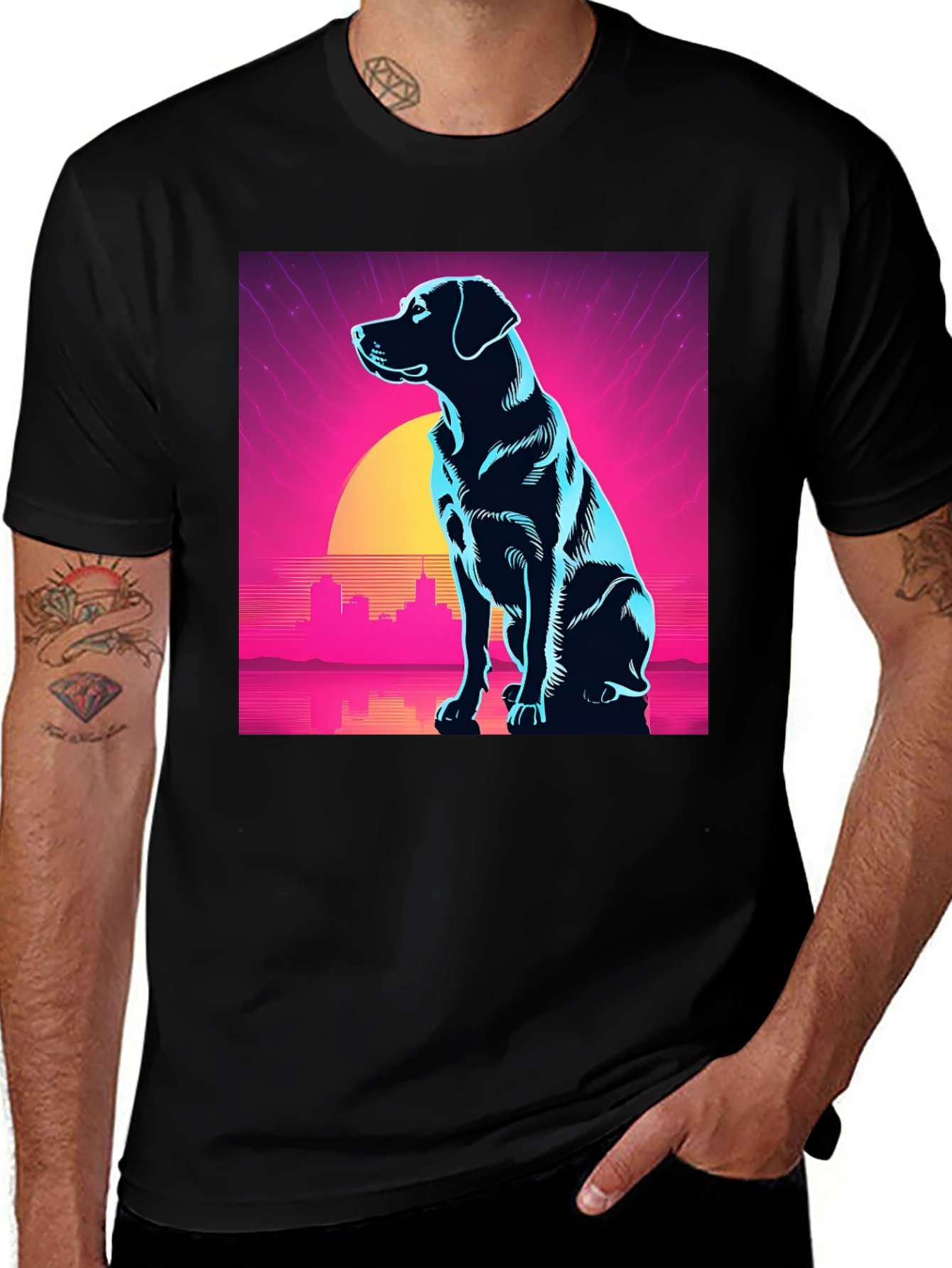 Retro Dog Graphic T-Shirt - Synthwave Labrador Tee