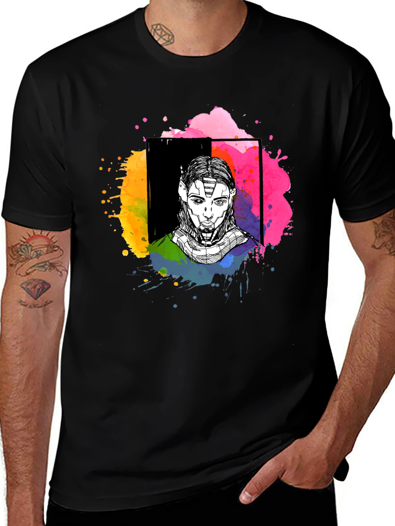 Variant 14 of Abstract Sci-Fi Portrait Black T-Shirt