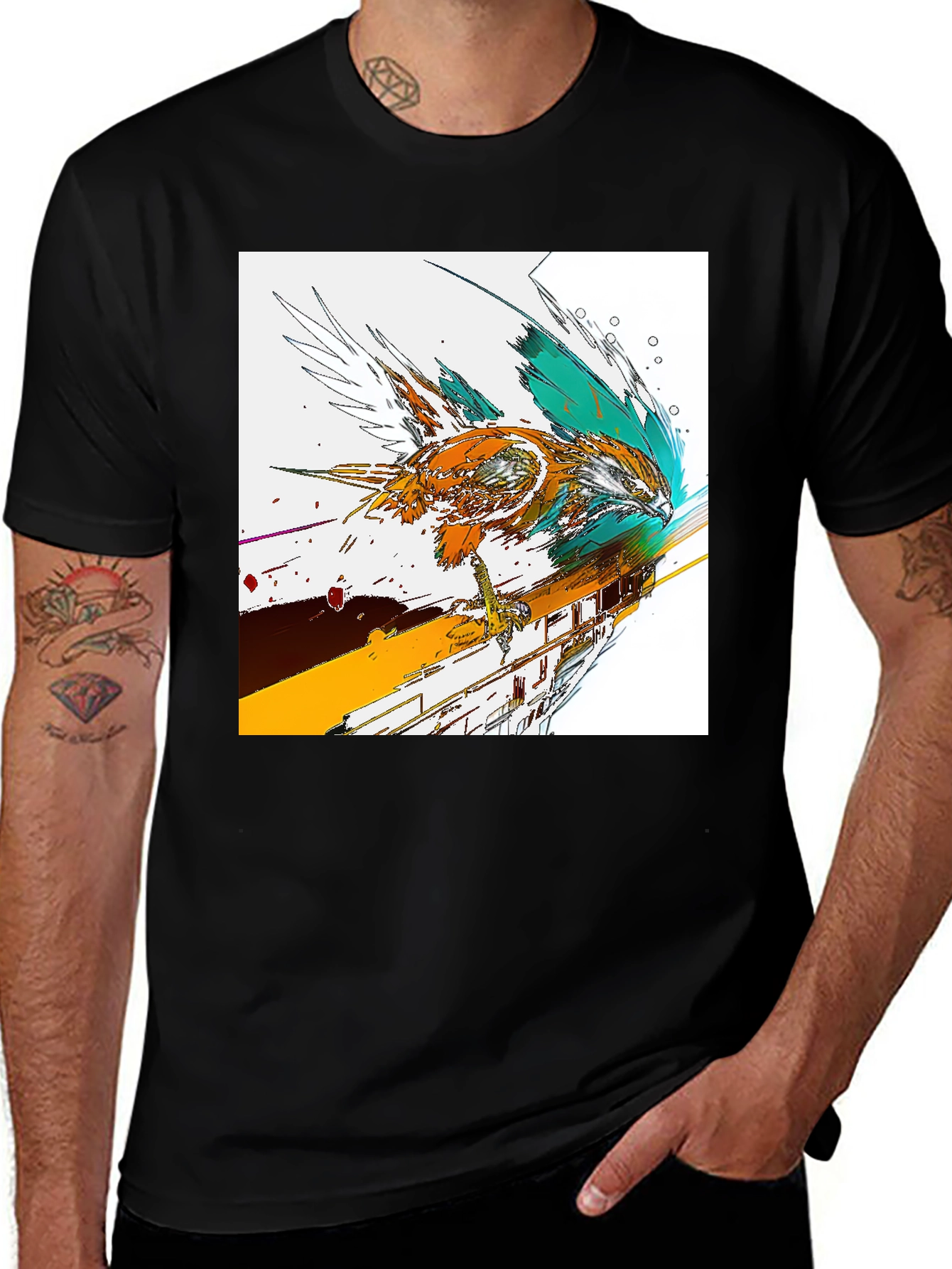 Variant 7 of Abstract Bird Graphic Print Black T-Shirt