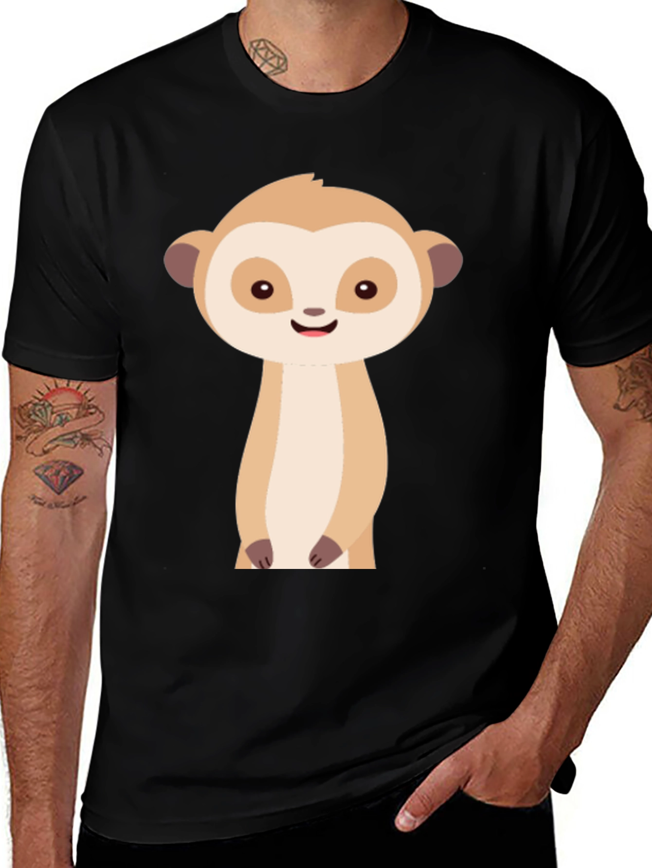 Variant 20 of Cute Meerkat Graphic Tee - Black Cotton T-Shirt