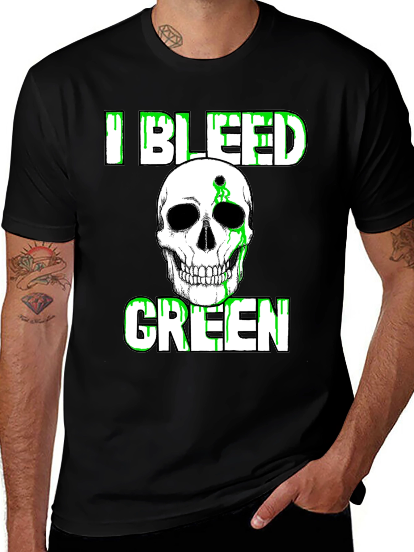 Variant 9 of I Bleed Green Skull Graphic T-Shirt