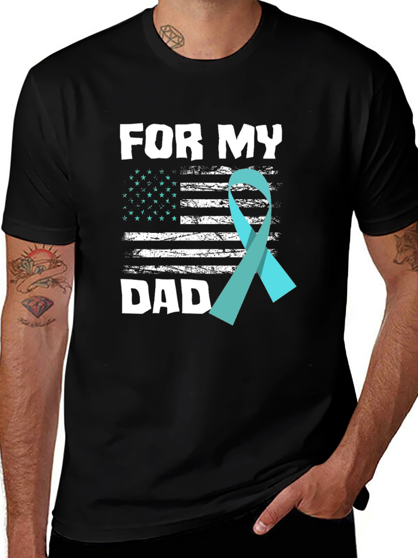 Variant 9 of For My Dad American Flag Teal Ribbon T-Shirt