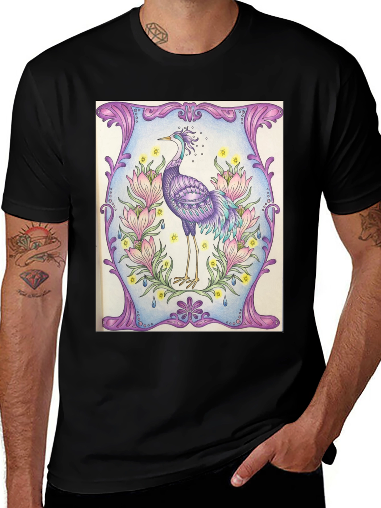 Variant 21 of Crane in Floral Frame Graphic Tee