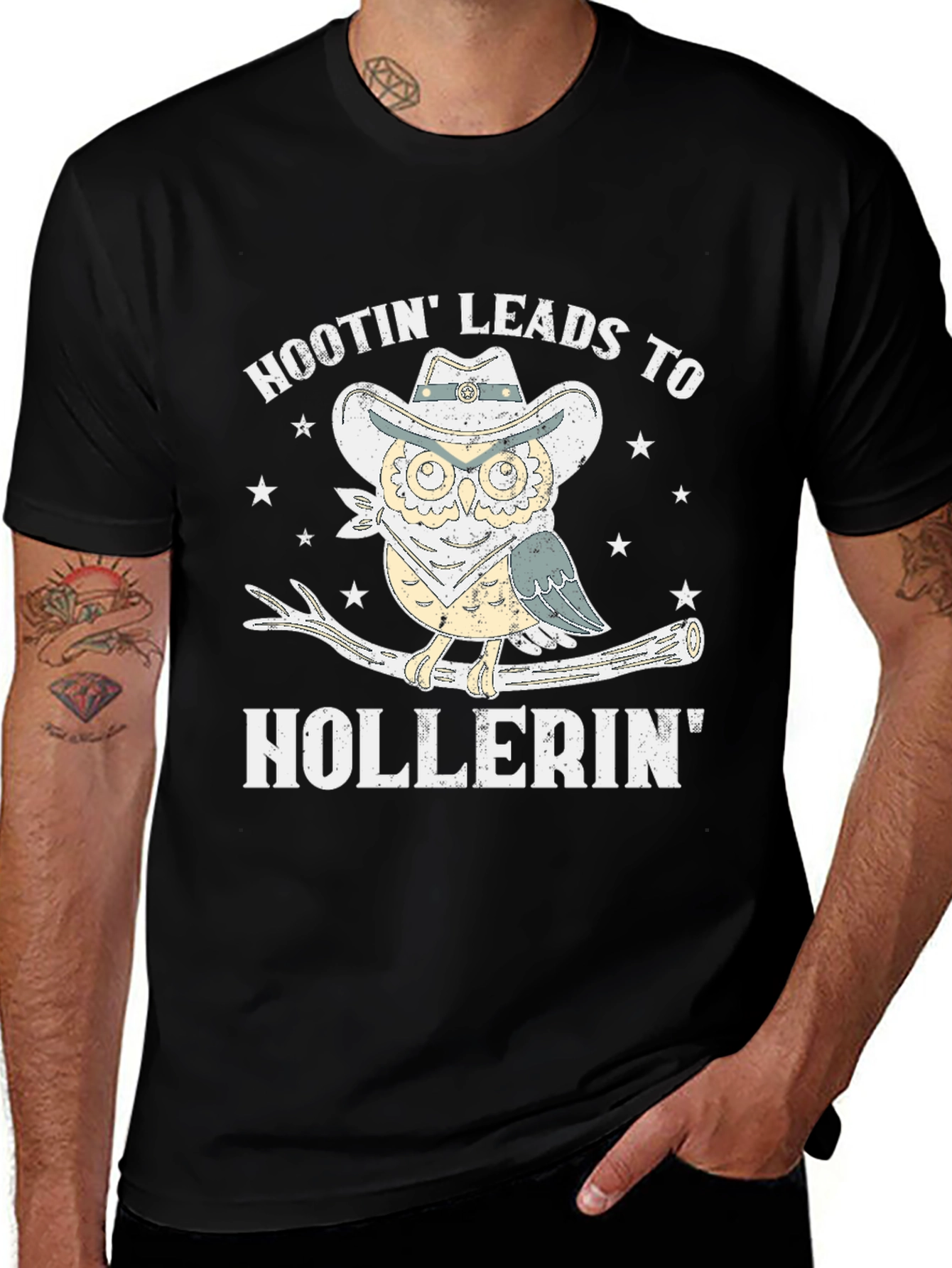 Variant 9 of Hootin' Leads To Hollerin' Owl Cowboy T-Shirt