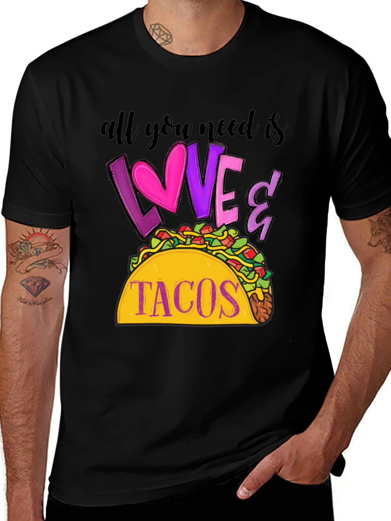 Variant 21 of Love & Tacos Graphic Tee - Fun Foodie T-Shirt
