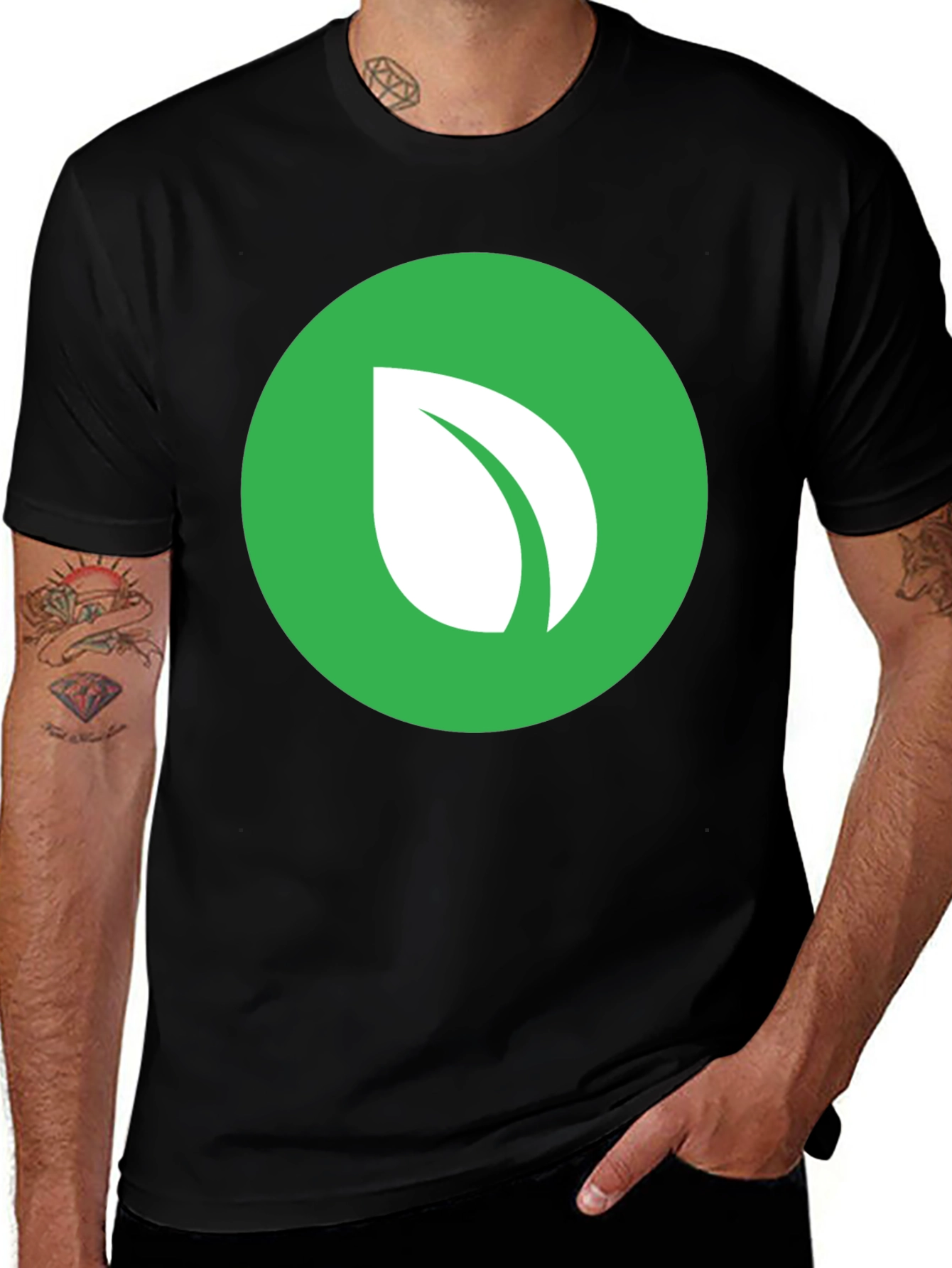 Variant 13 of Green Leaf Logo Black T-Shirt