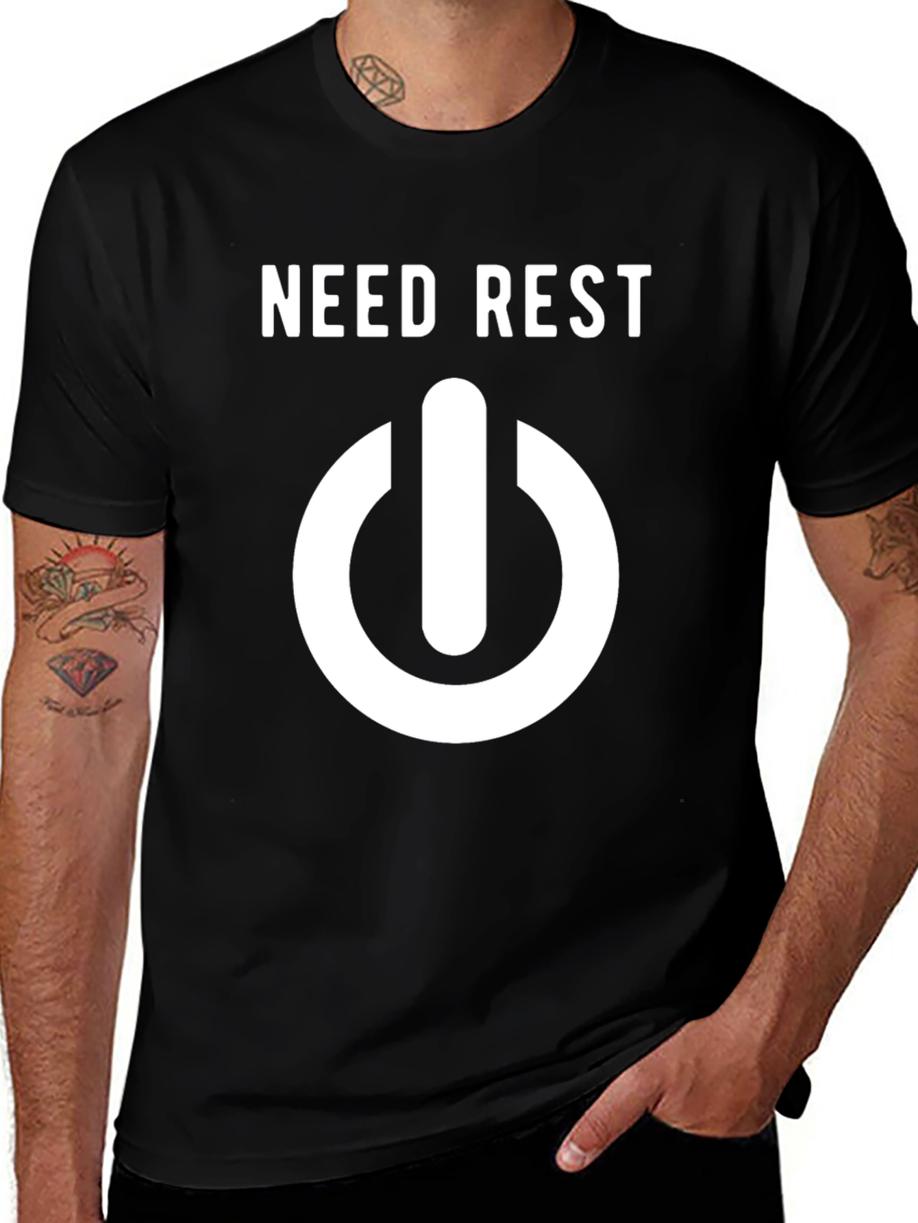 Black Need Rest T-Shirt: Power Button Design, Casual Comfort main image