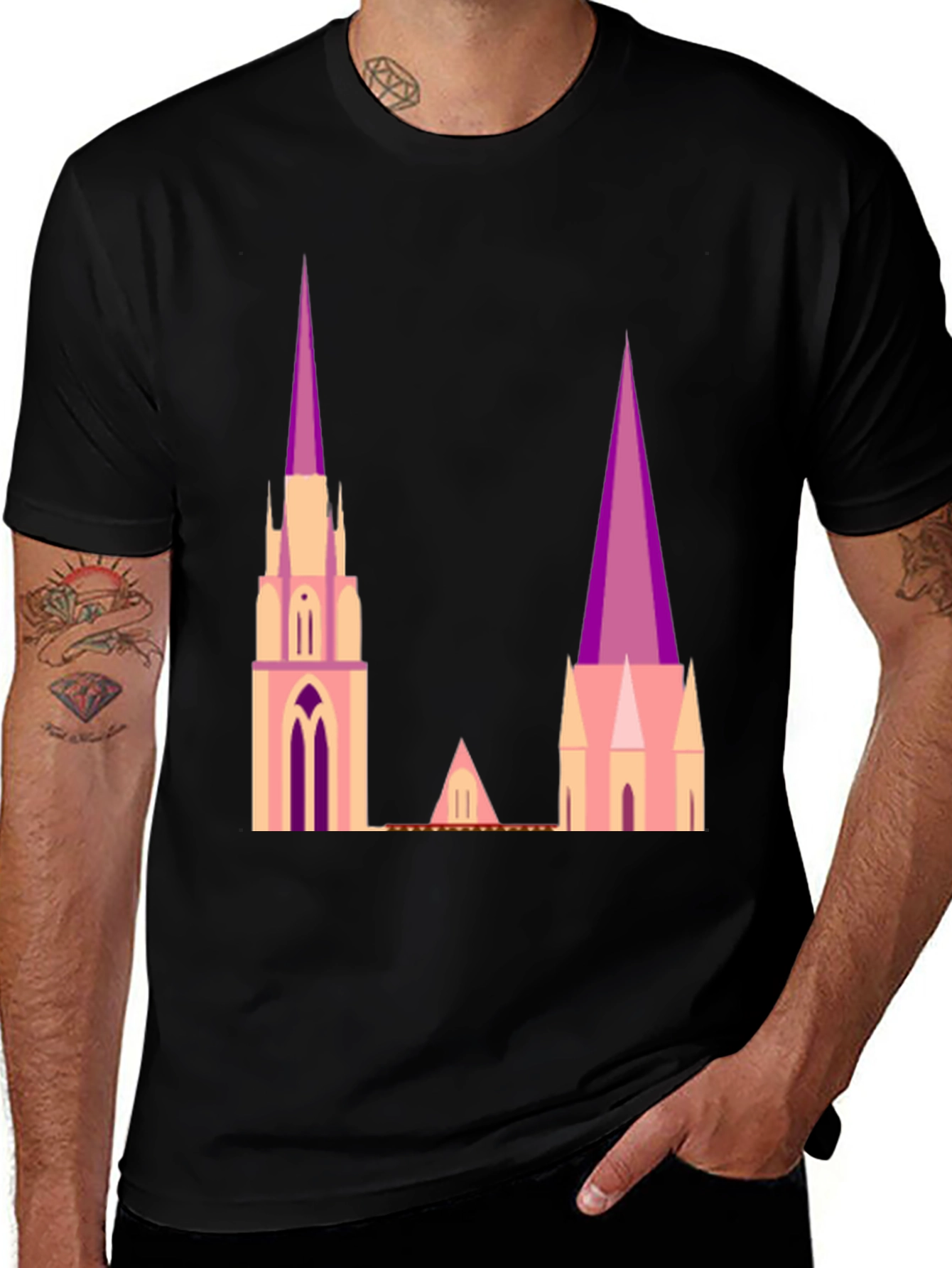 Variant 7 of Cathedral Silhouette Graphic Tee - Black
