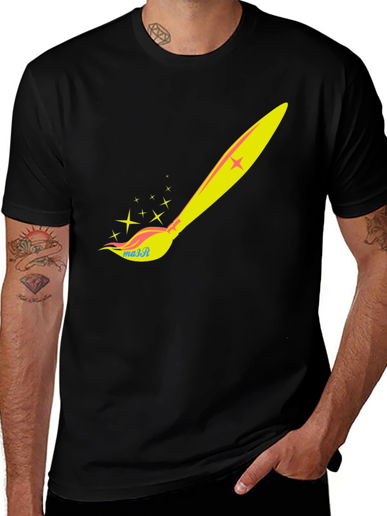 Variant 20 of Paint Brush Tee - Artistic Design, Black Shirt