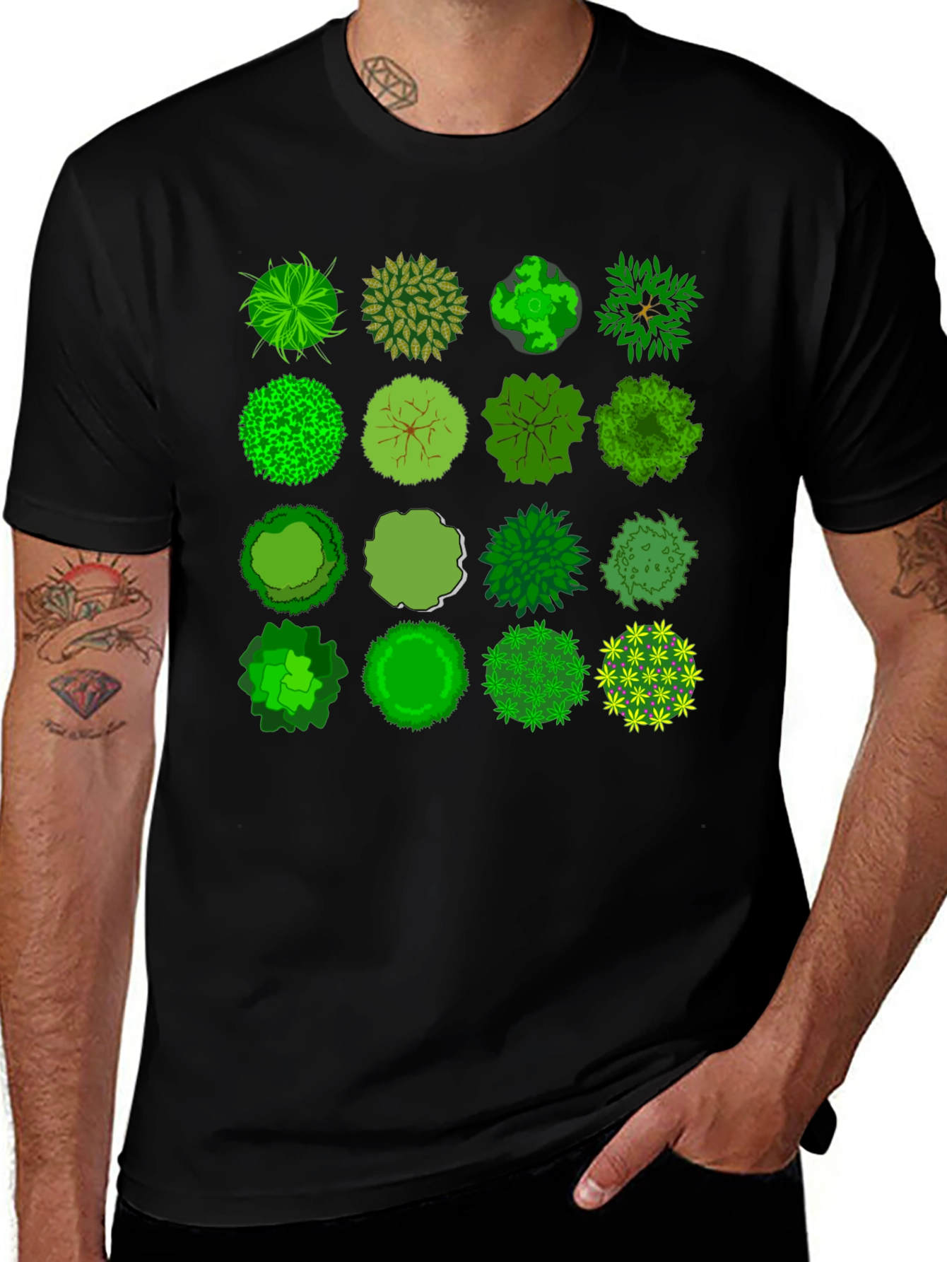 Tree Top View Graphic Print Black T-Shirt