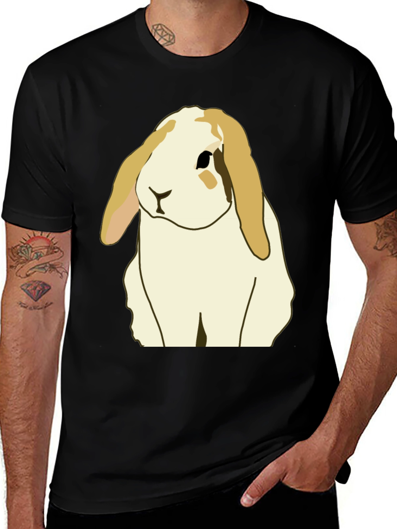 Variant 21 of Cute Lop Bunny Graphic Tee - Unisex Black T-Shirt