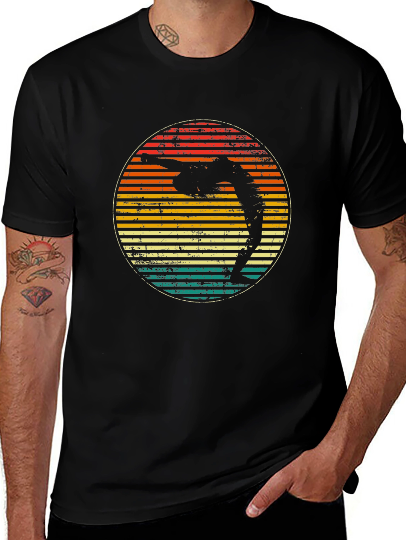 Variant 25 of Retro Yoga Pose Sunset Graphic T-Shirt