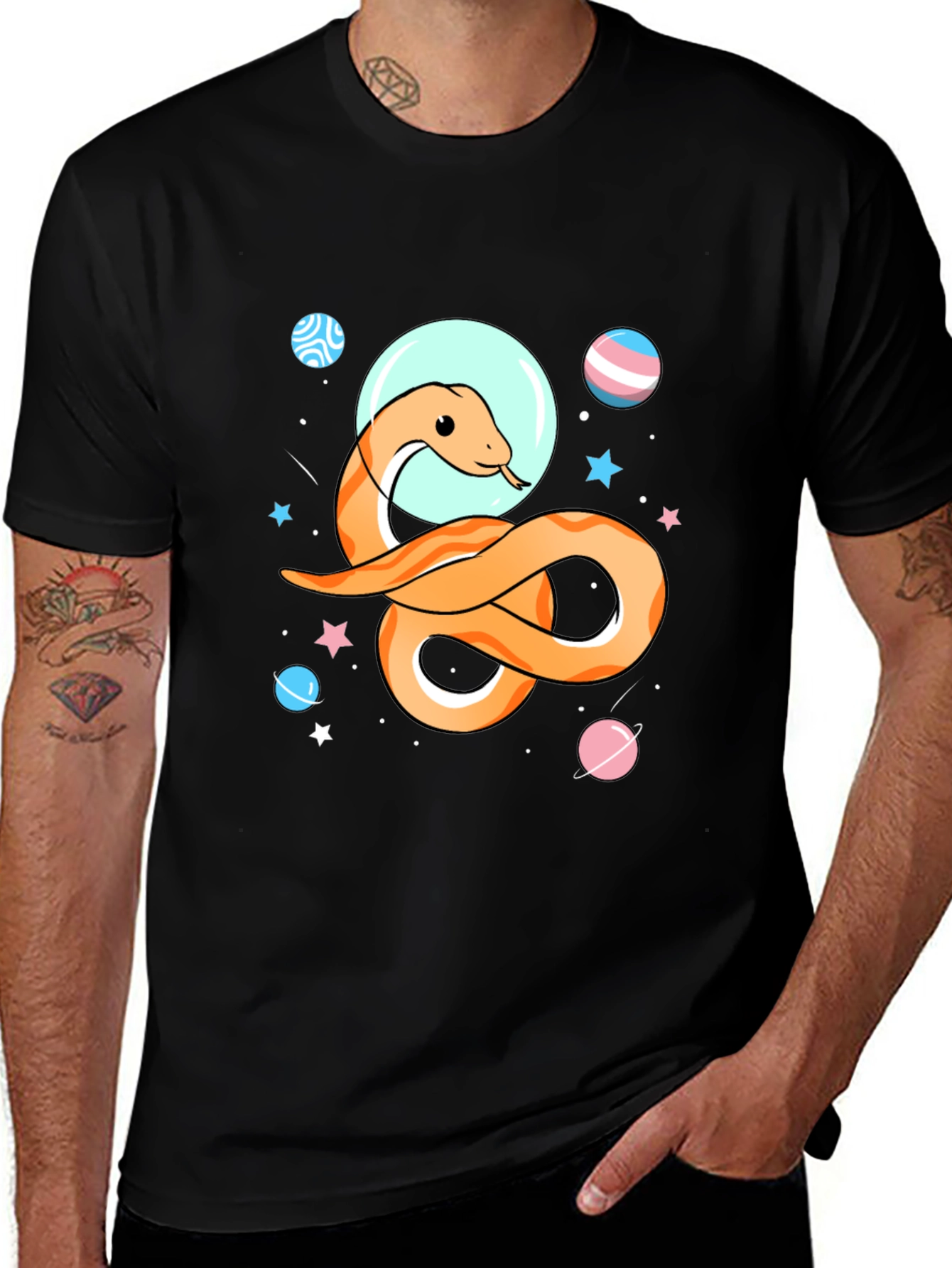 Cosmic Snake Graphic T-Shirt - Black