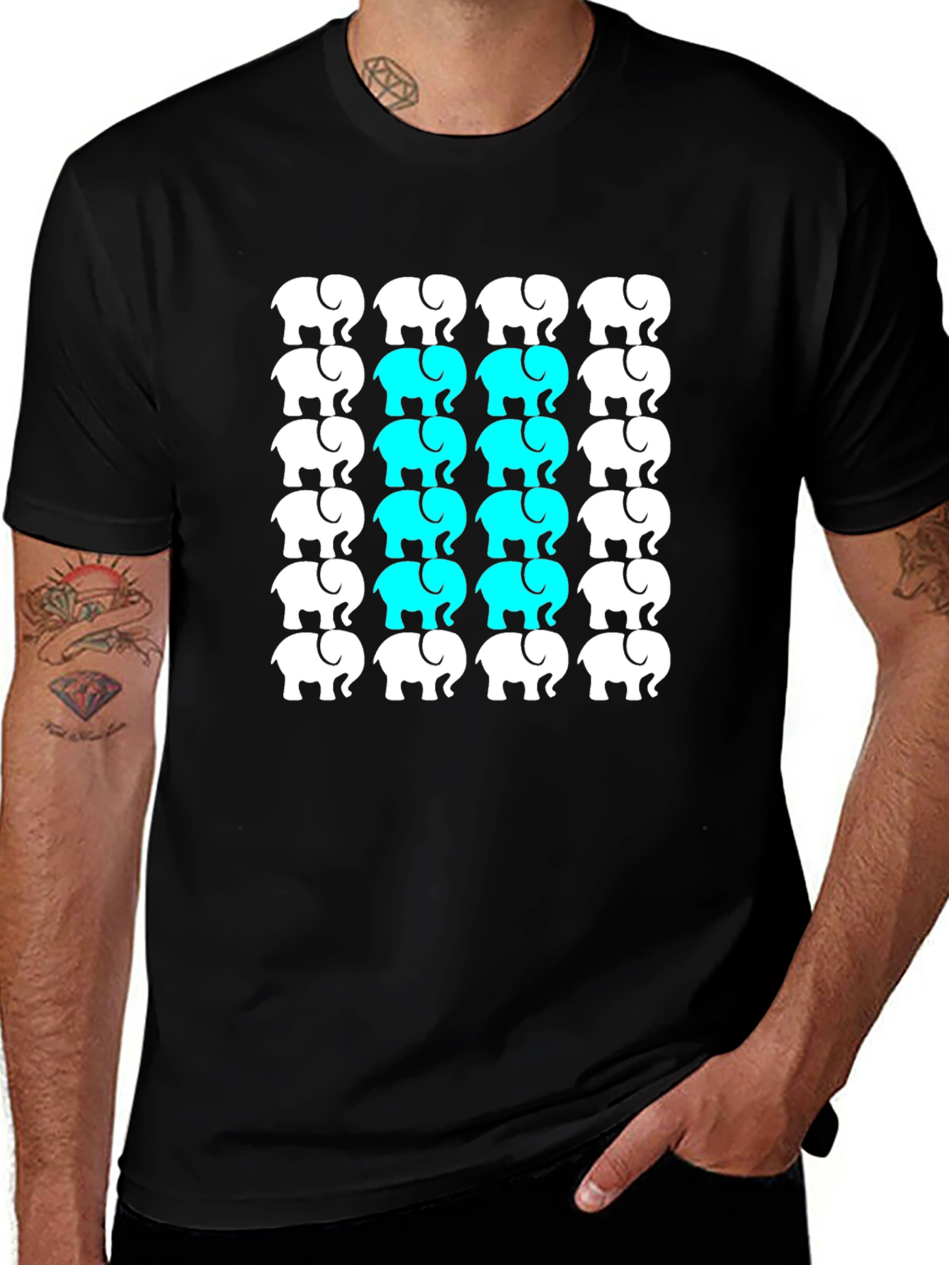 Variant 2 of Elephant Pattern Black T-Shirt