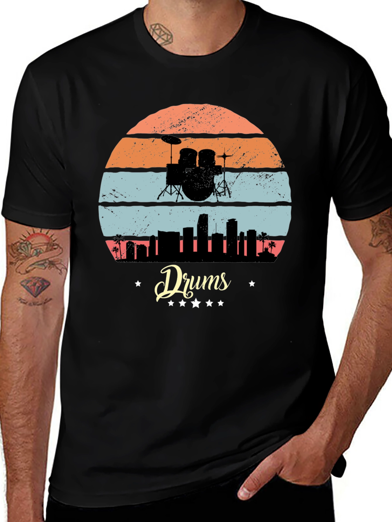 Variant 25 of Retro Drums Skyline Graphic Tee