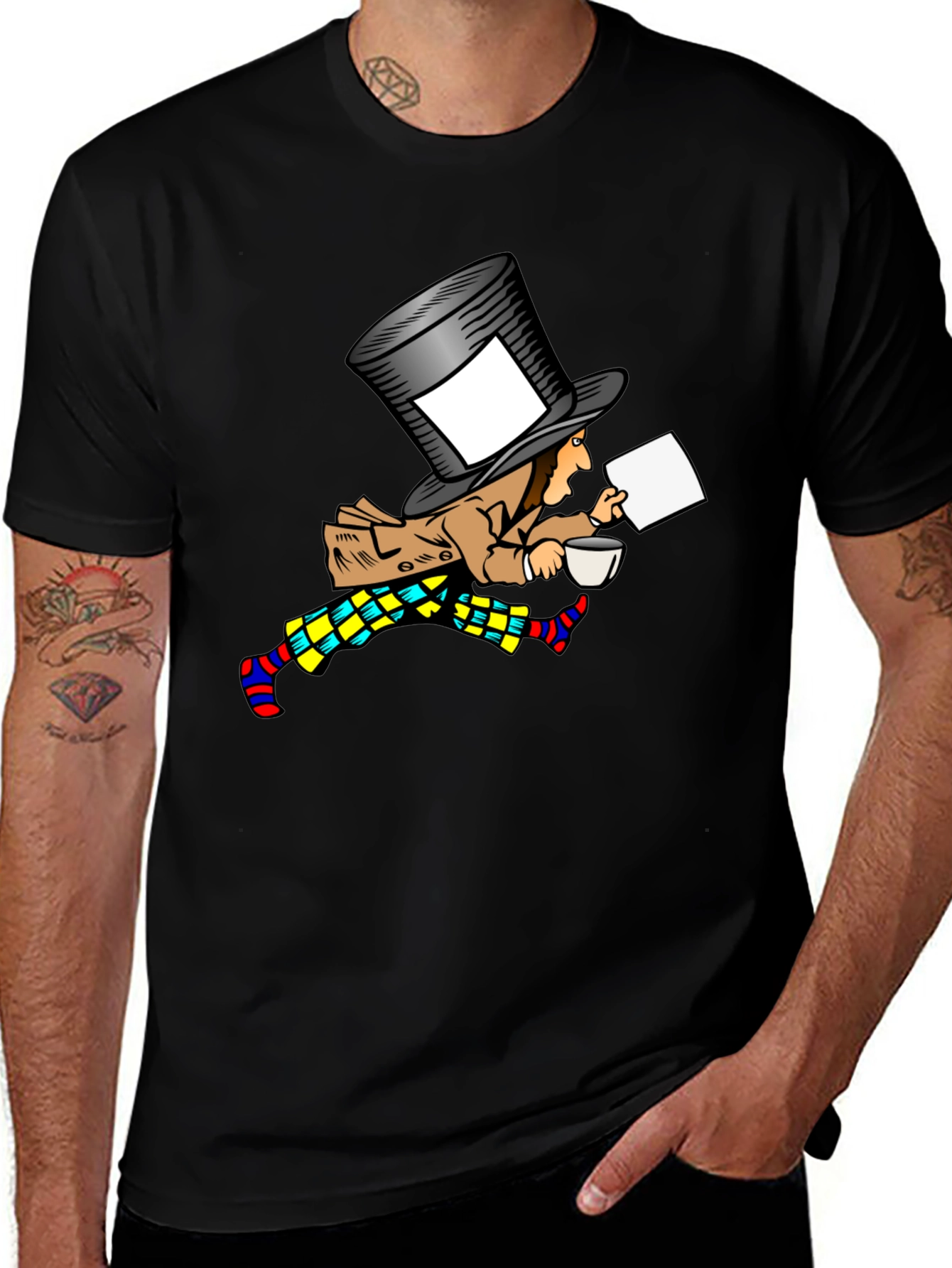 Black Mad Hatter Cartoon Graphic T-Shirt main image
