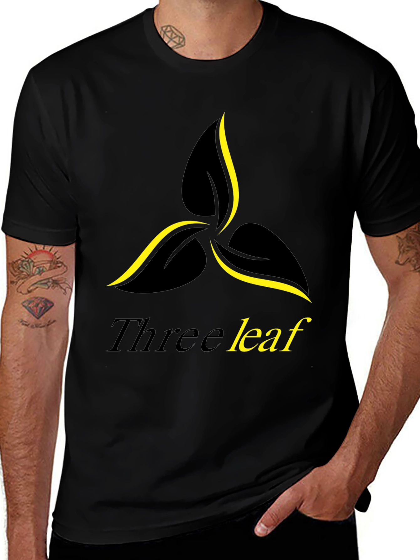 Variant 5 of Three Leaf Graphic Print Black T-Shirt