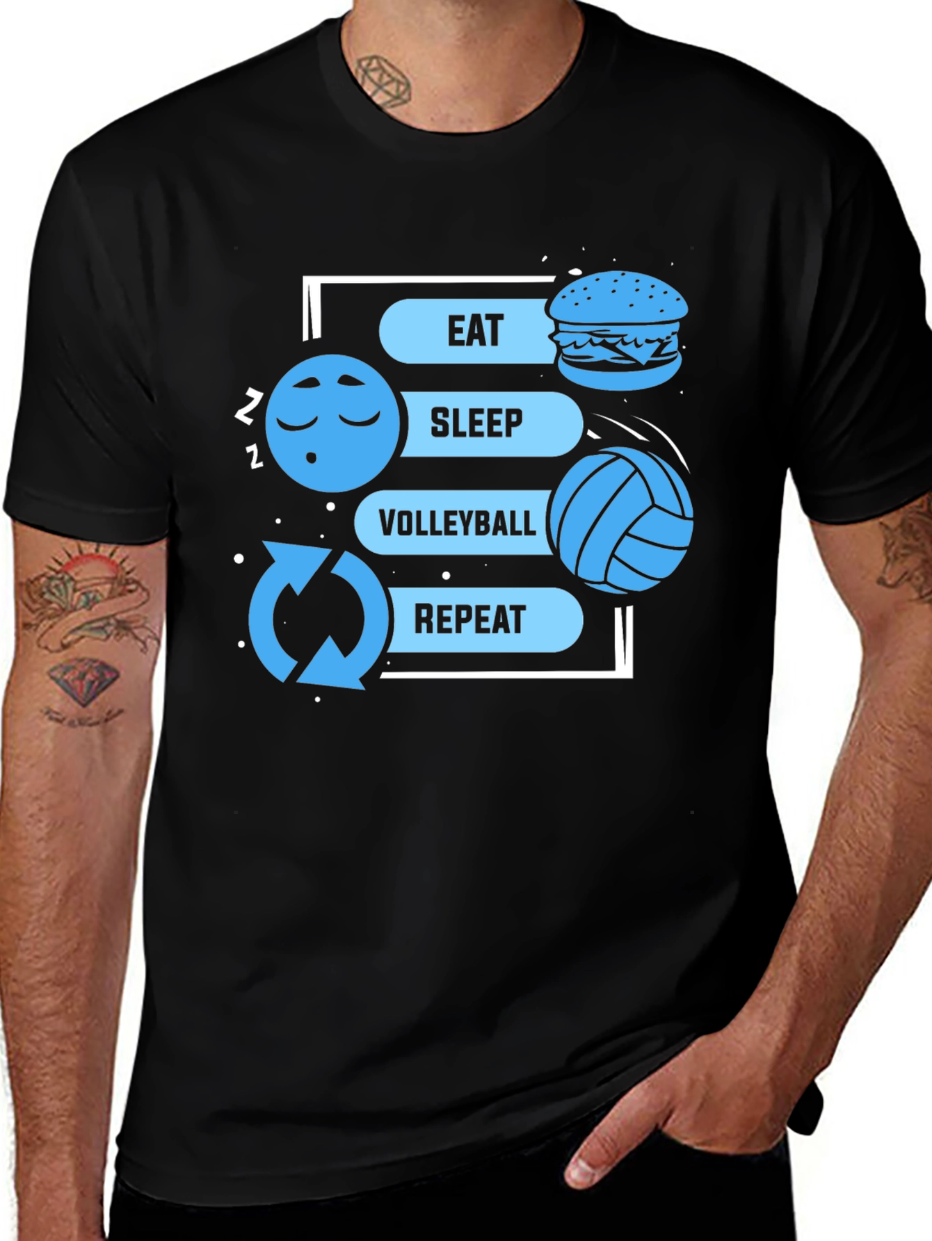 Variant 11 of Eat Sleep Volleyball Repeat Black Graphic T-Shirt