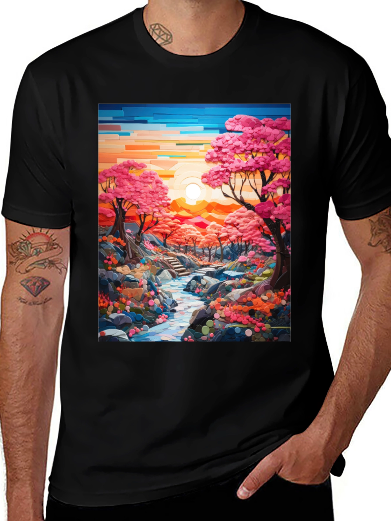 Variant 8 of Vibrant Sakura Stream Graphic Tee