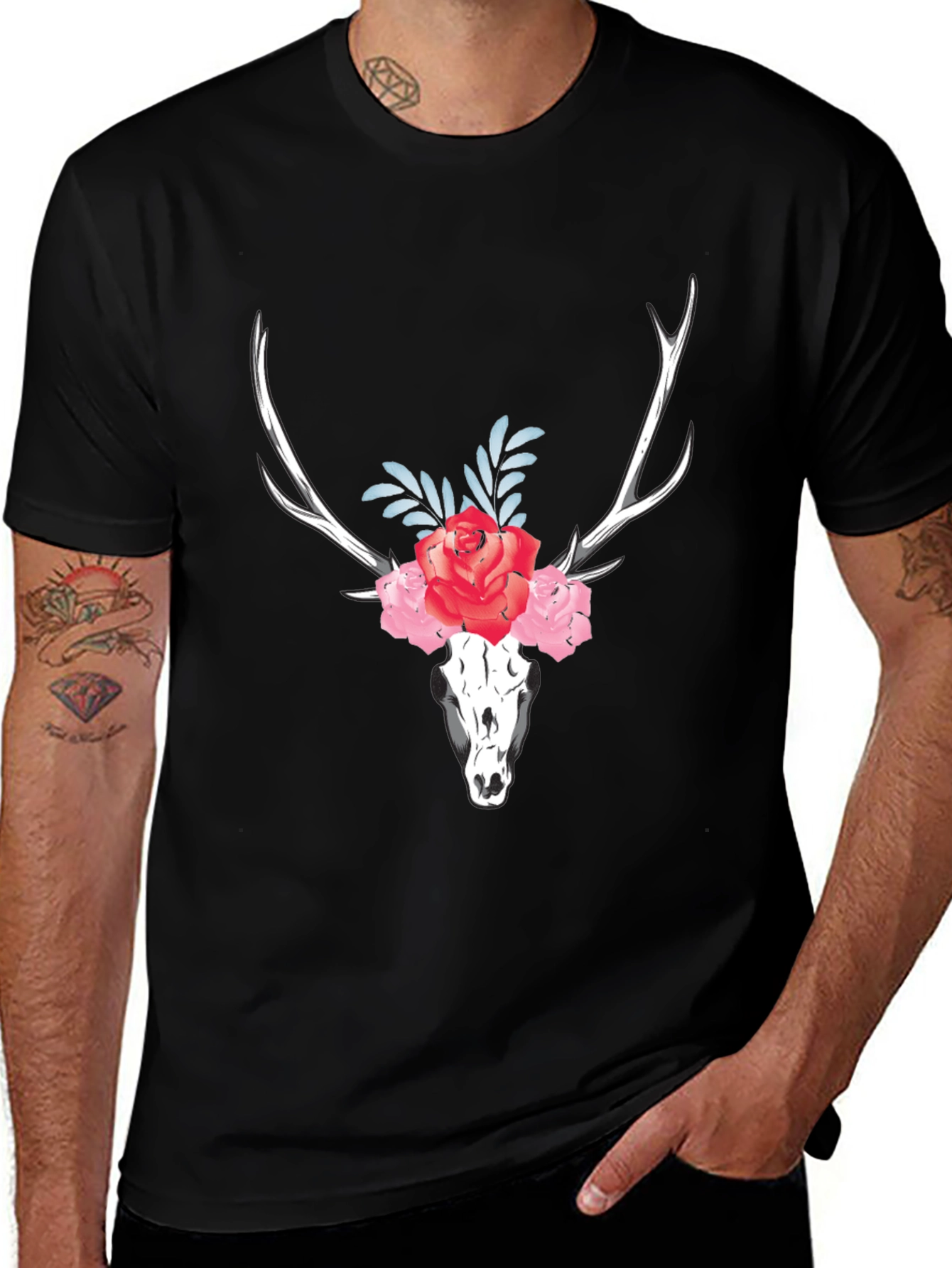 Variant 13 of Floral Deer Skull Graphic T-Shirt