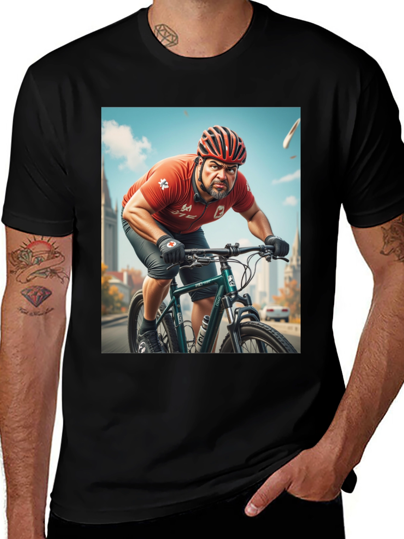 Variant 5 of Cyclist Graphic Tee - Black Crew Neck T-Shirt