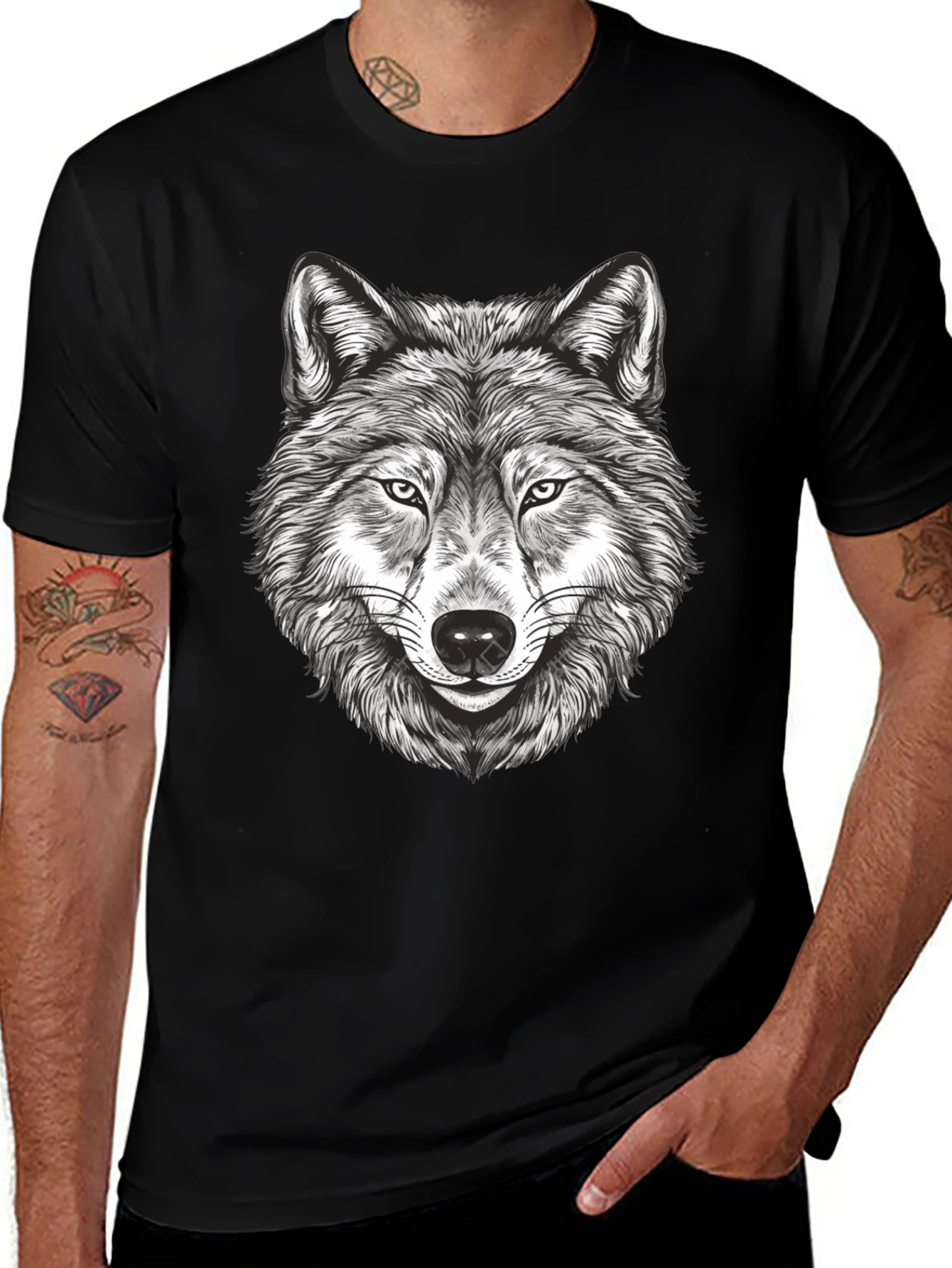 Variant 6 of Wolf Graphic Print Black T-Shirt