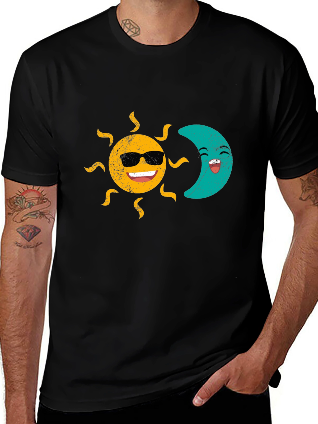 Variant 20 of Sun & Moon Graphic T-Shirt - Smiling Celestial Design