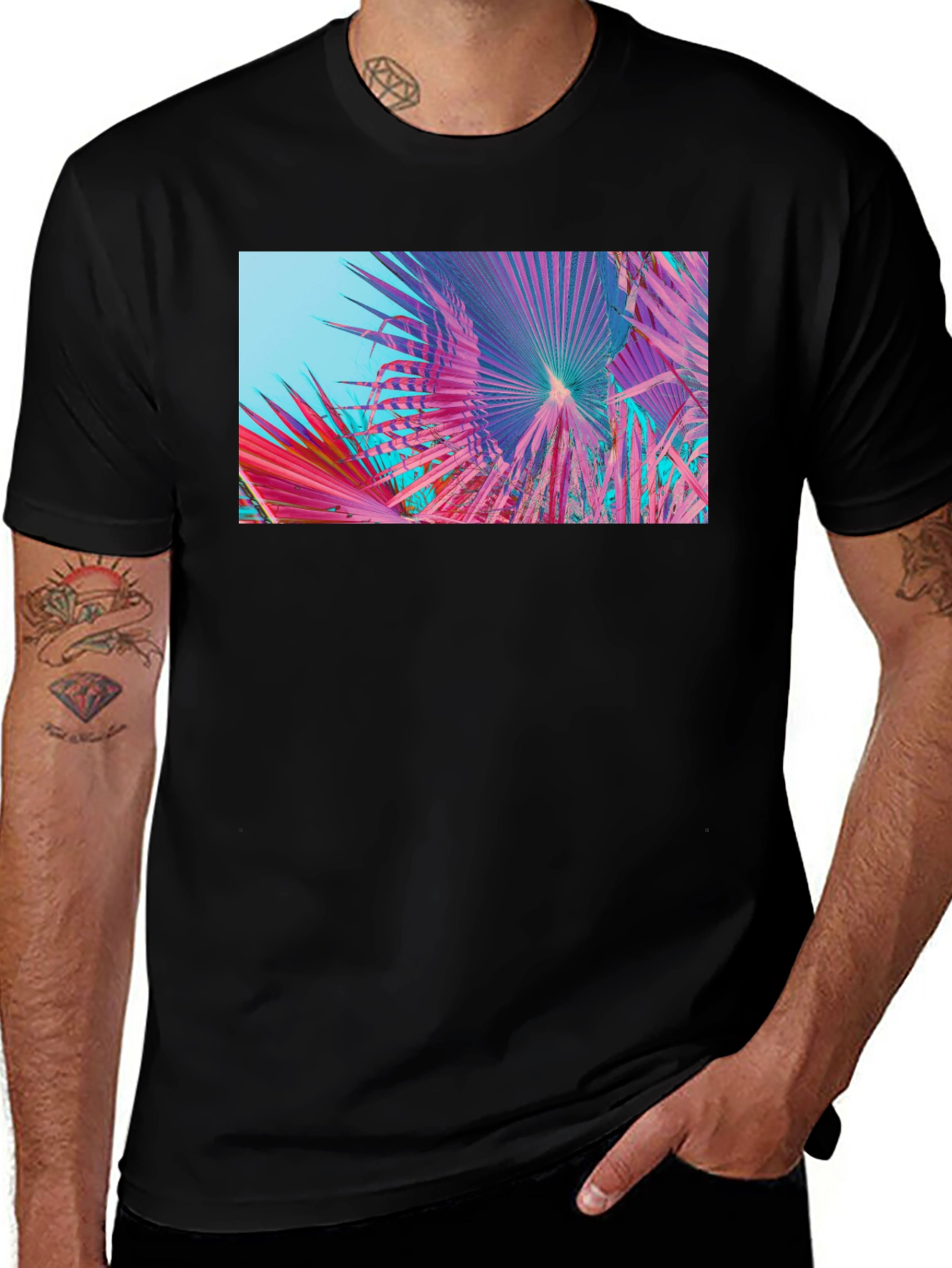 Variant 25 of Tropical Palm Graphic Black T-Shirt