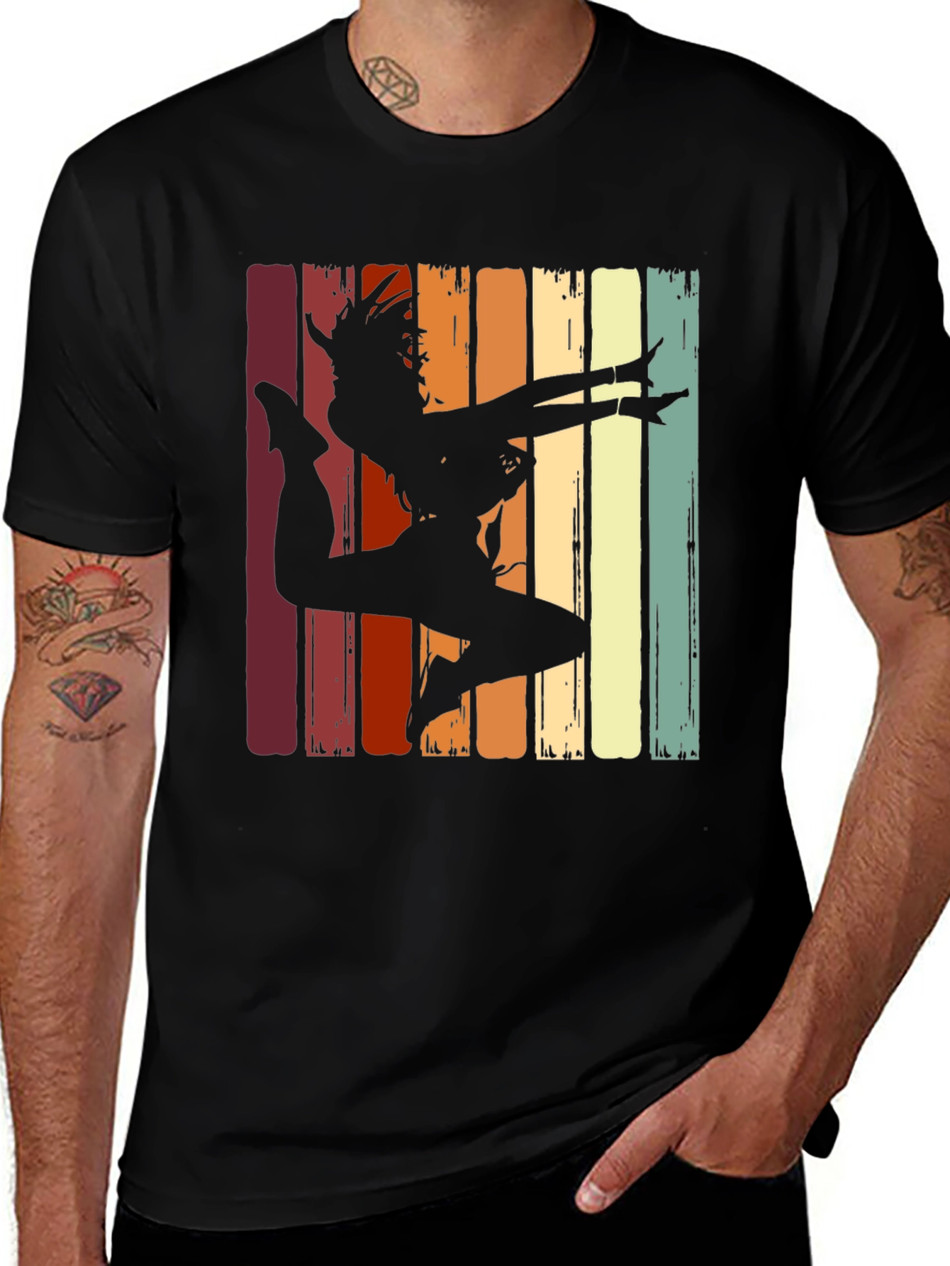 Retro Dancer Graphic Tee - Black Cotton T-Shirt