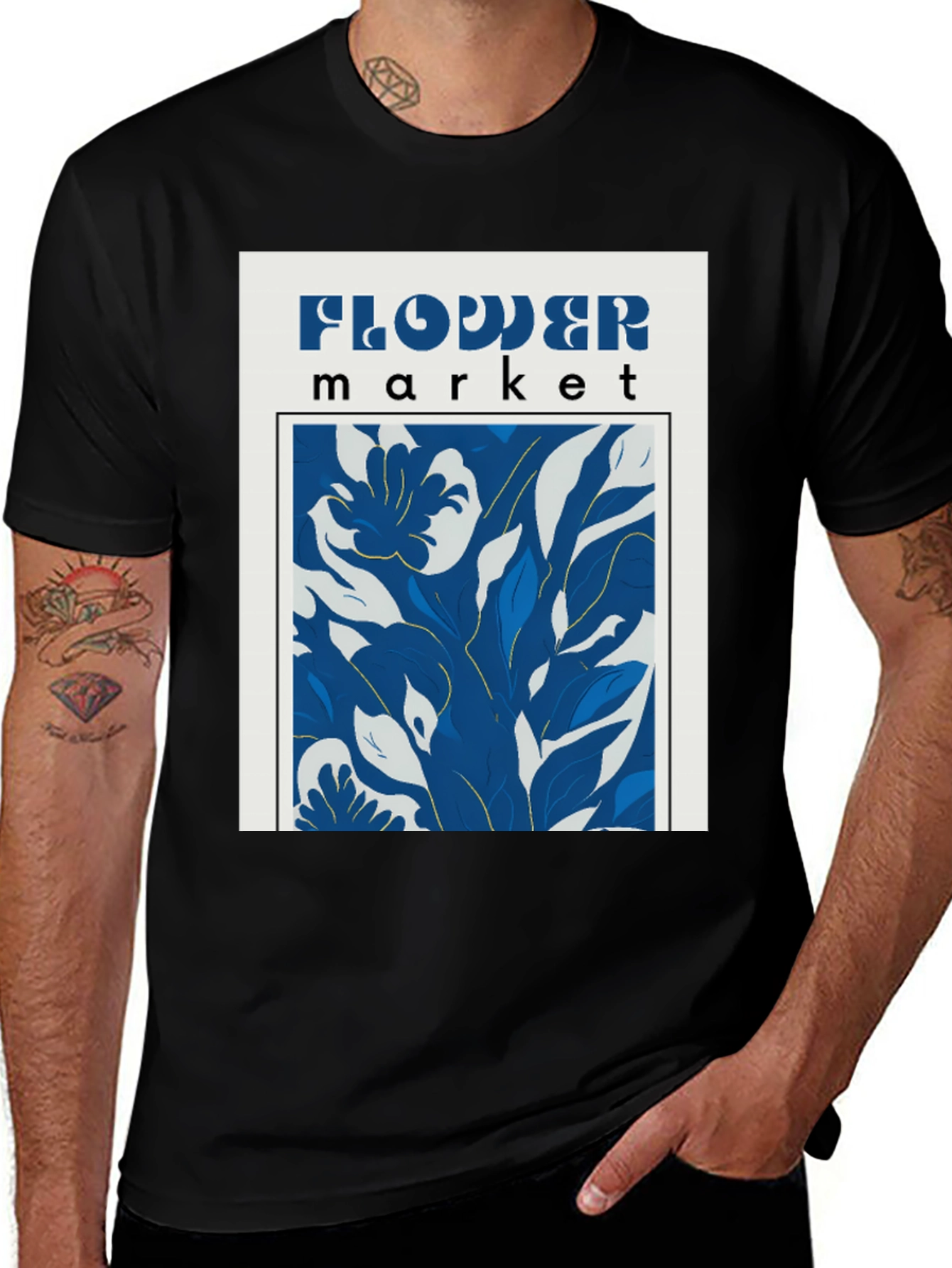 Variant 9 of Flower Market Graphic Print Black T-Shirt