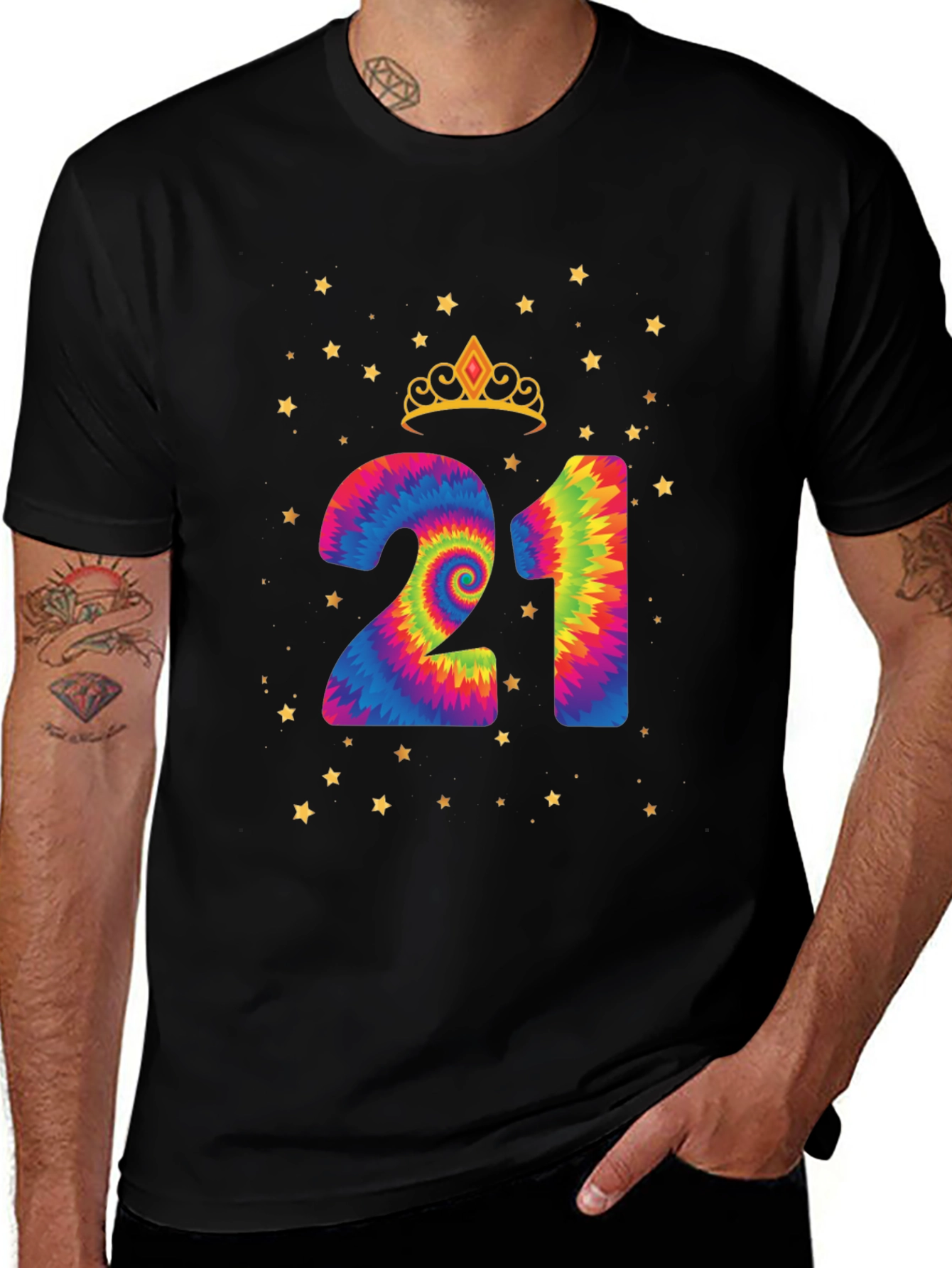 Tie-Dye 21st Birthday Crown Star T-Shirt