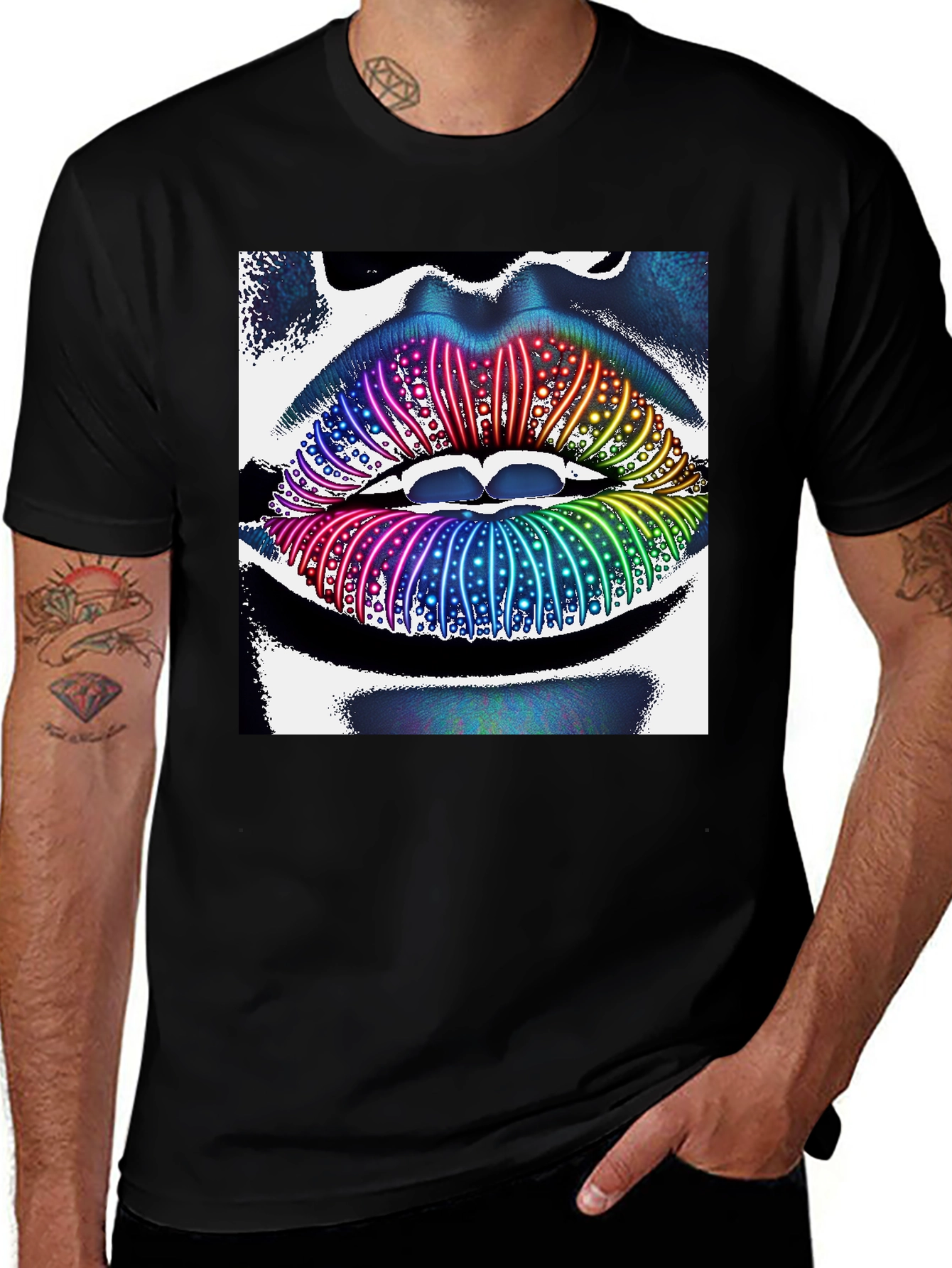 Variant 11 of Rainbow Lips Graphic Tee - Unique Statement Shirt
