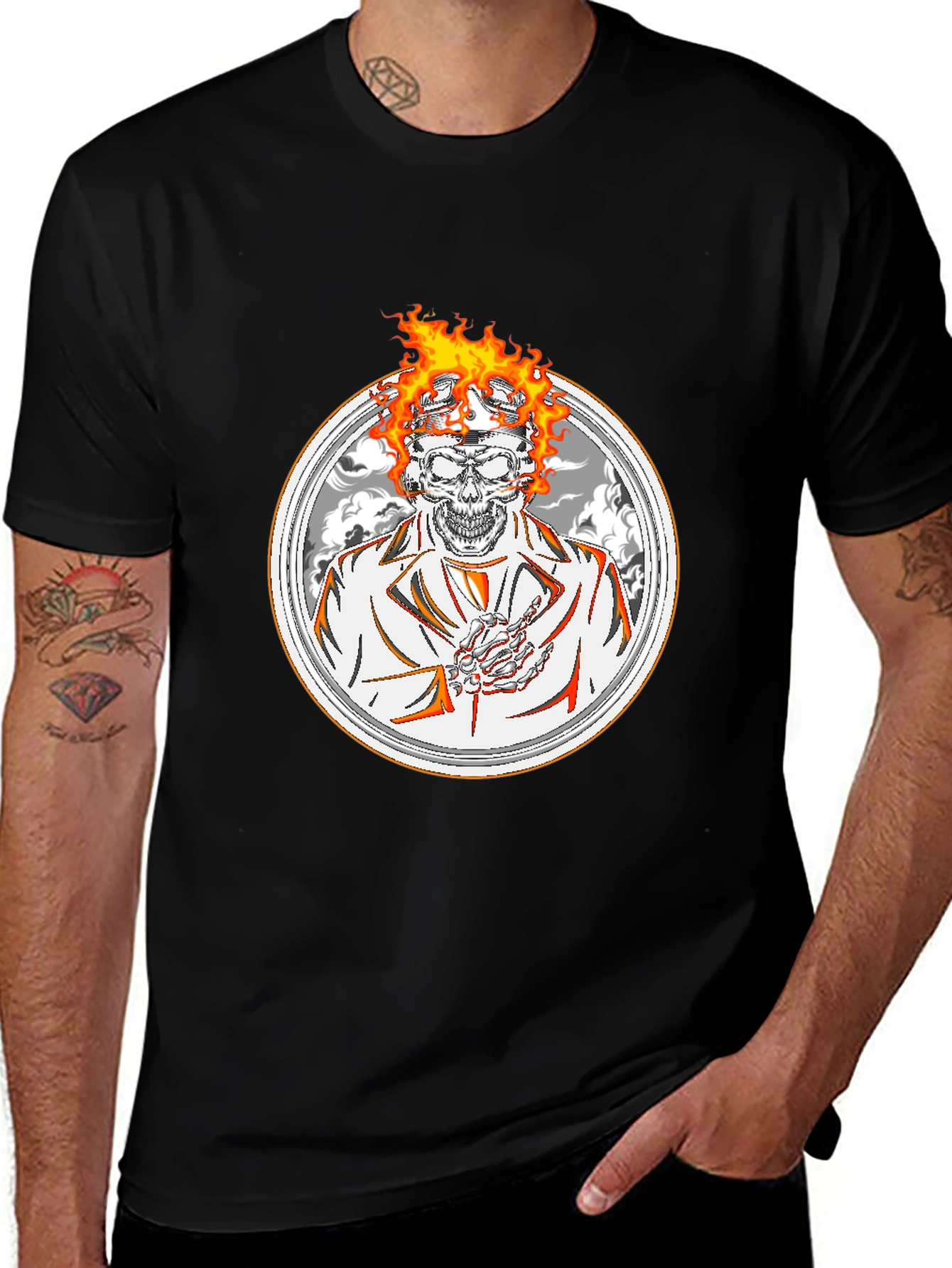 Variant 27 of Flaming Skull Graphic Tee - Black