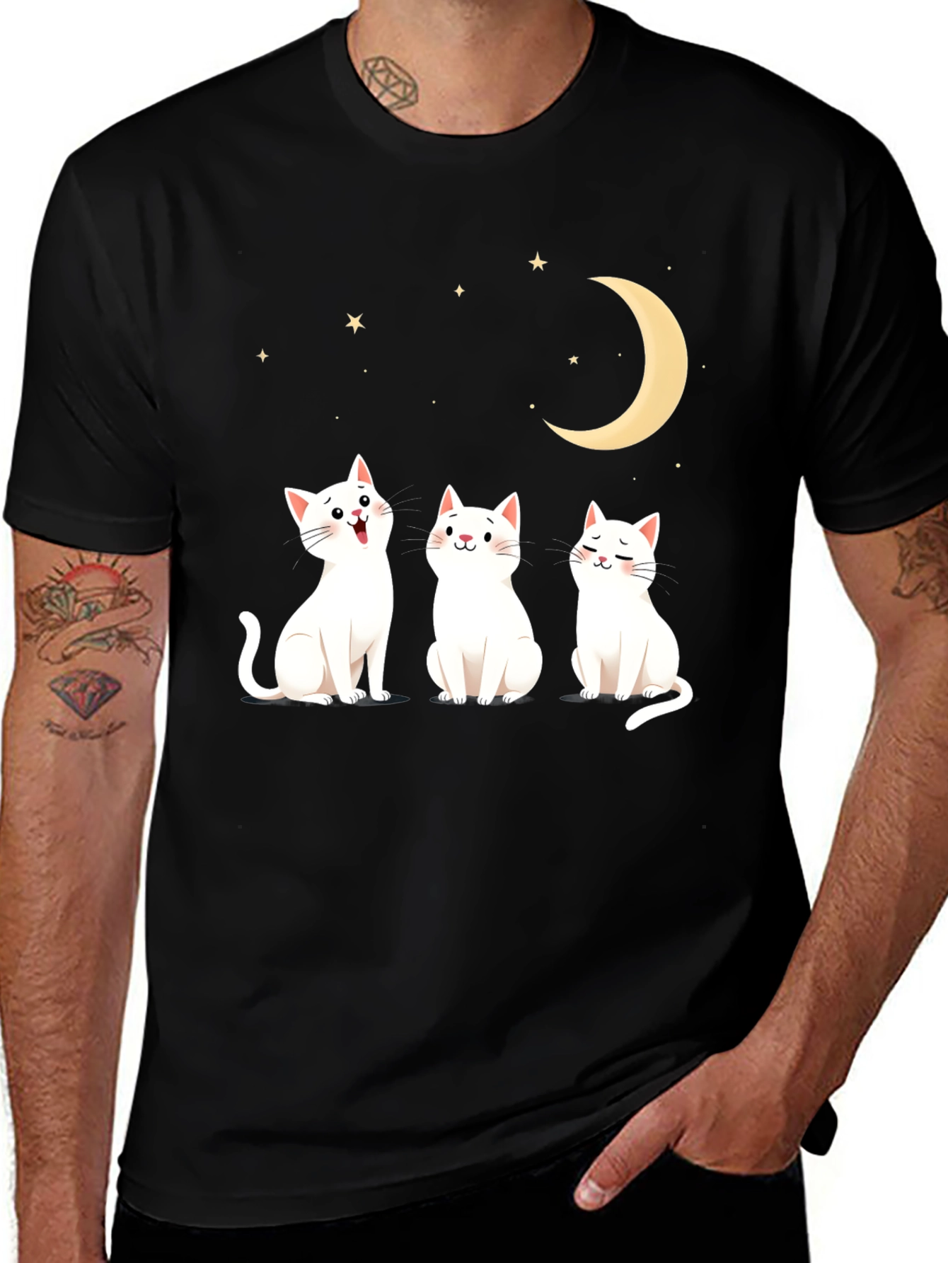 Variant 6 of Cute Cats Moon Stars Graphic Tee