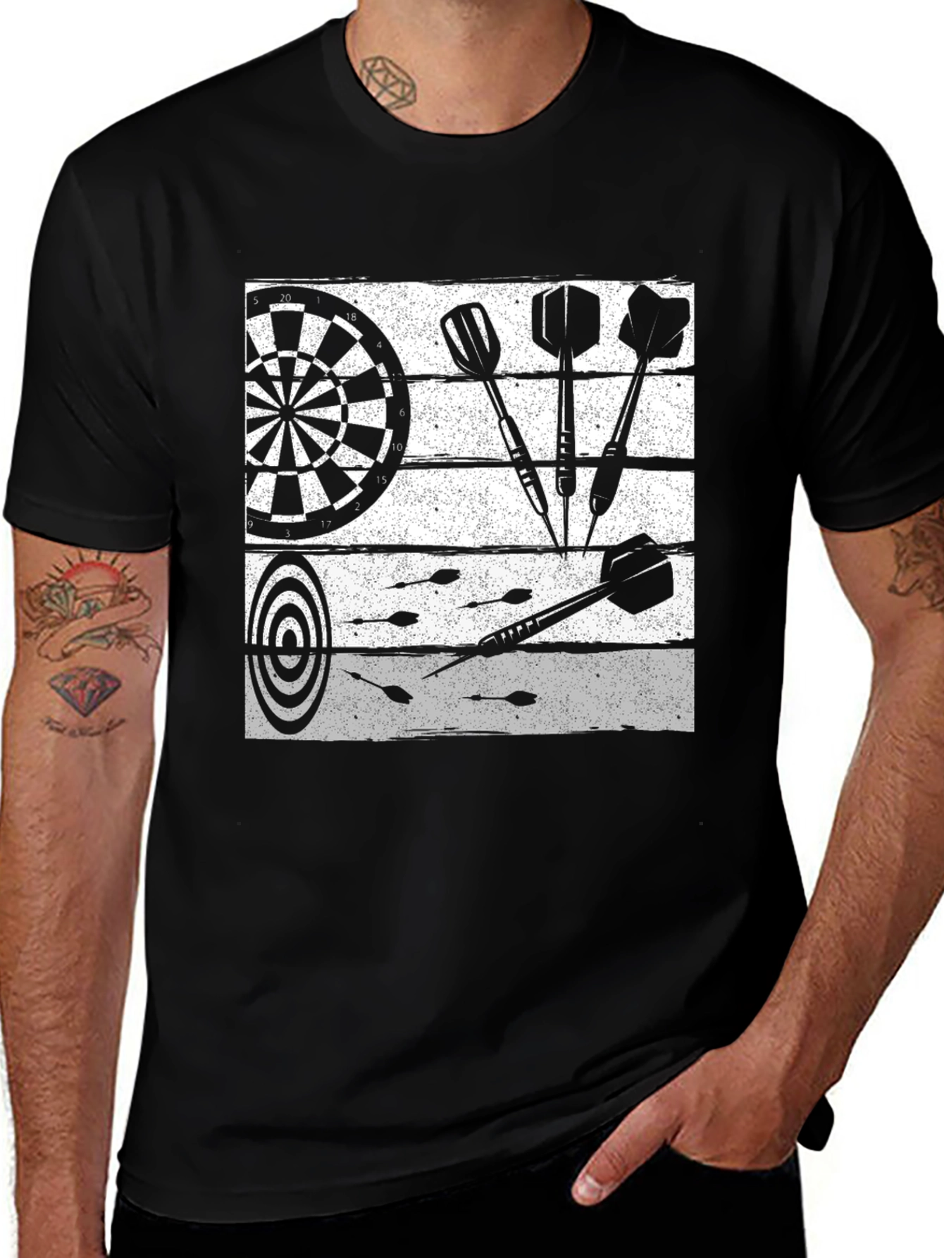 Black Darts Graphic T-Shirt - Black Cotton Tee main image