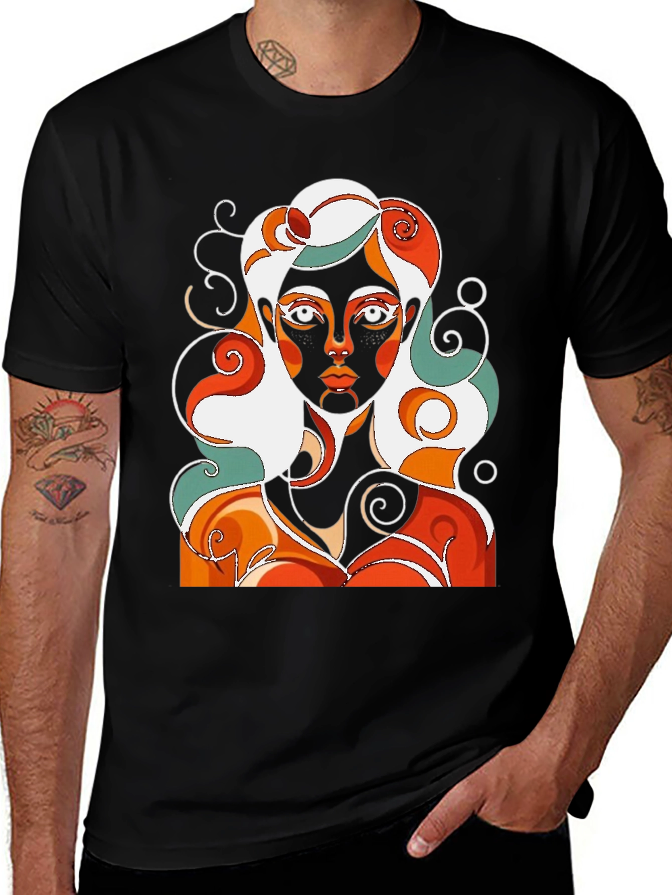 Variant 9 of Abstract Woman Graphic Tee - Stylish Black T-Shirt