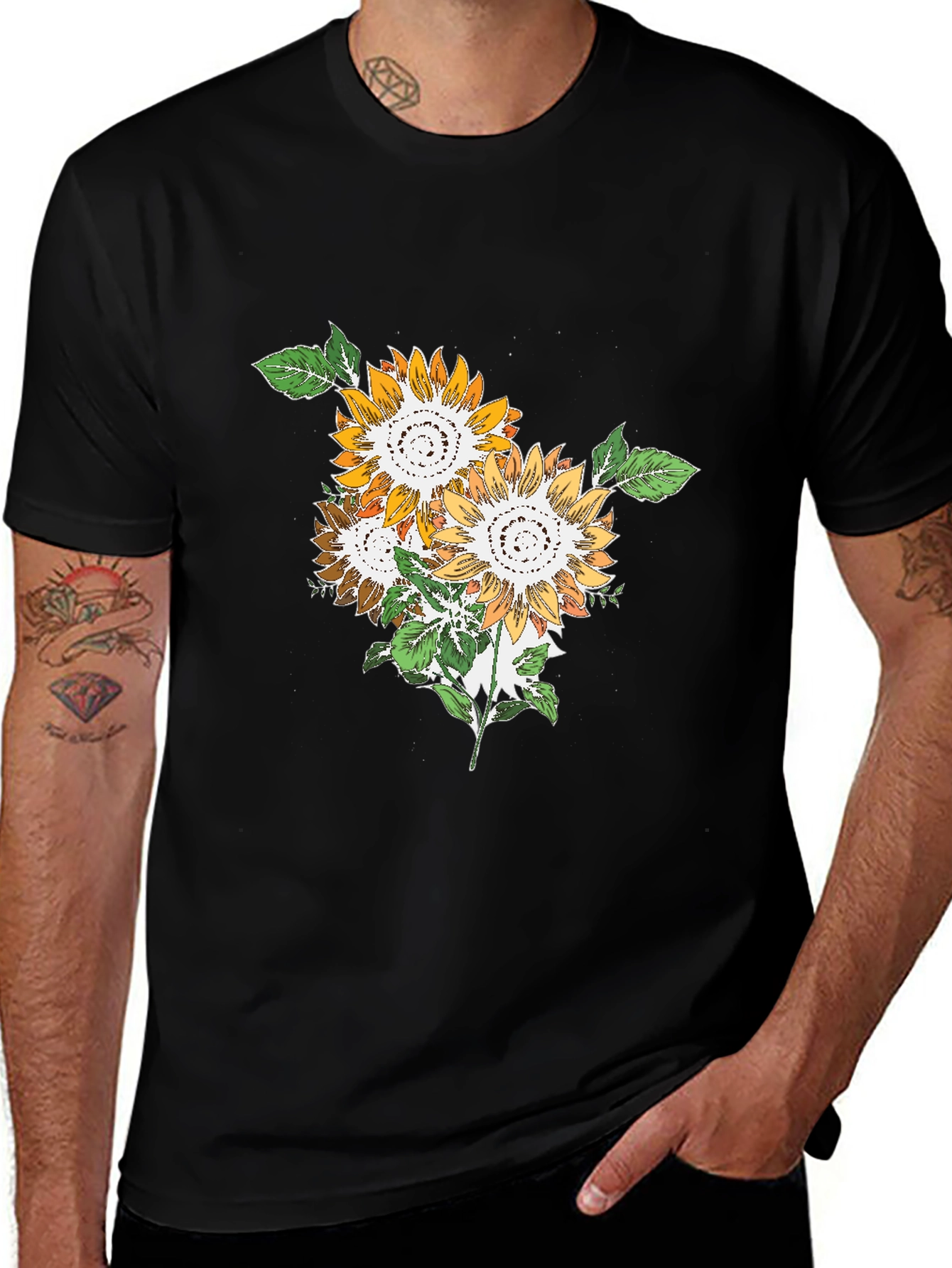 Variant 29 of Sunflower Graphic Print Men's Black T-Shirt