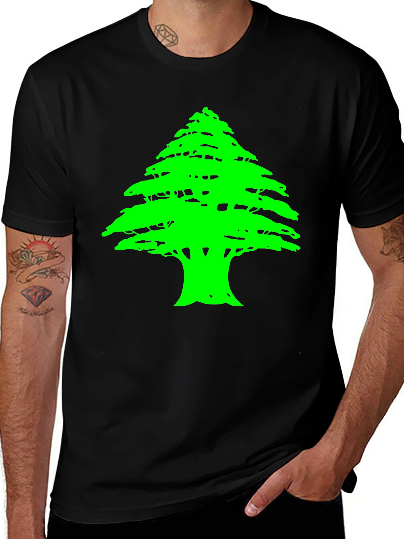 Lebanese Cedar Tree Graphic Black T-Shirt