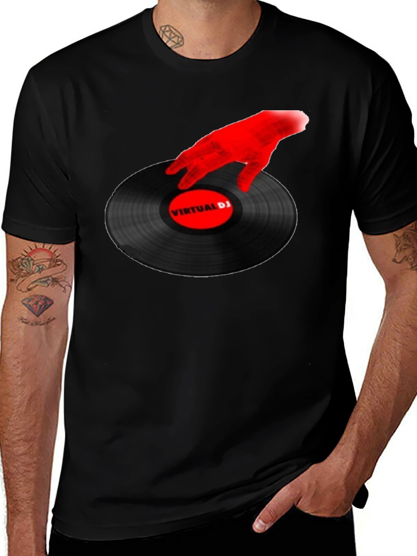 Variant 17 of Virtual DJ Hand on Record Black T-Shirt