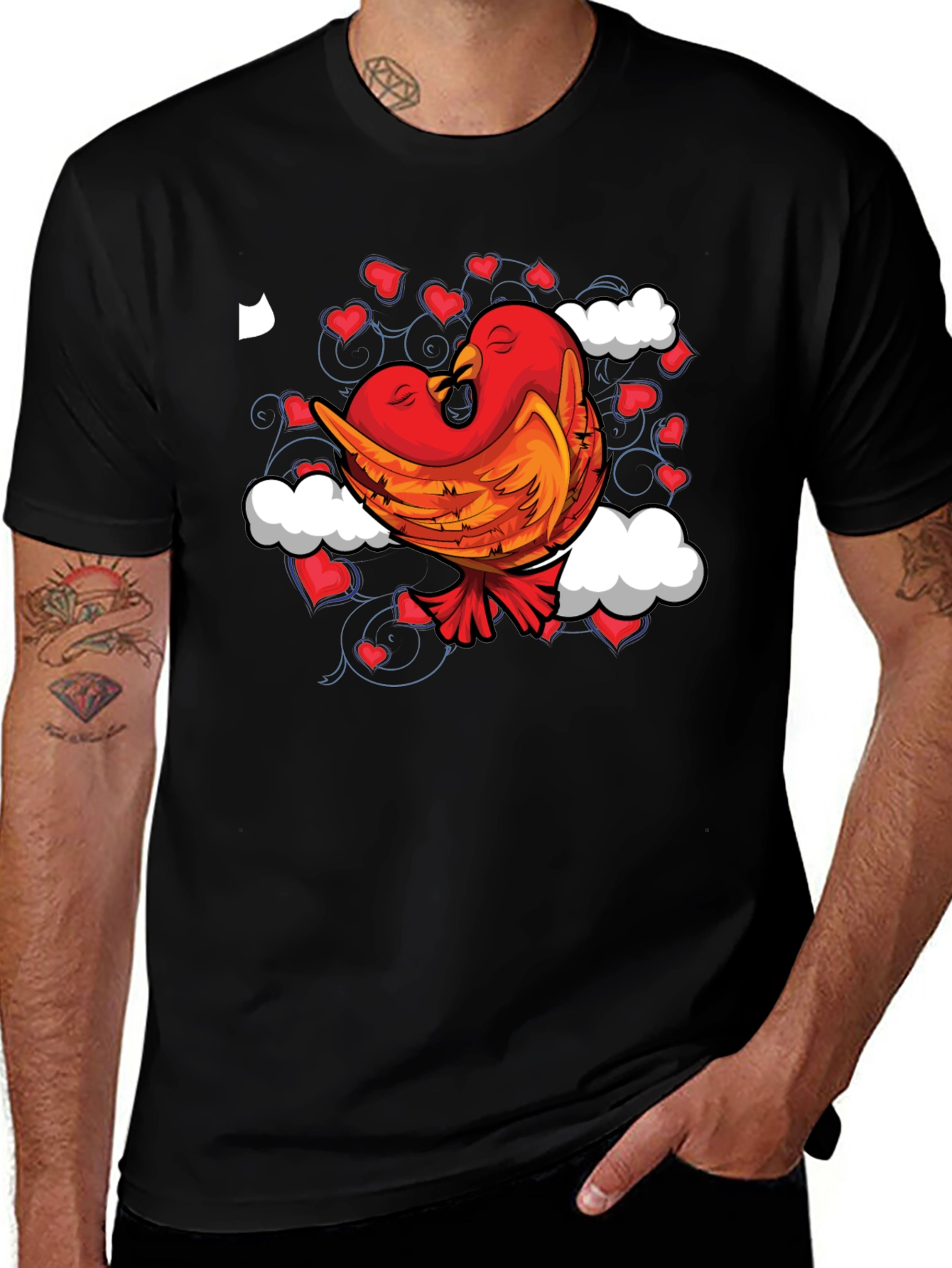 Black Love Birds Graphic Tee - Black Cotton Blend main image