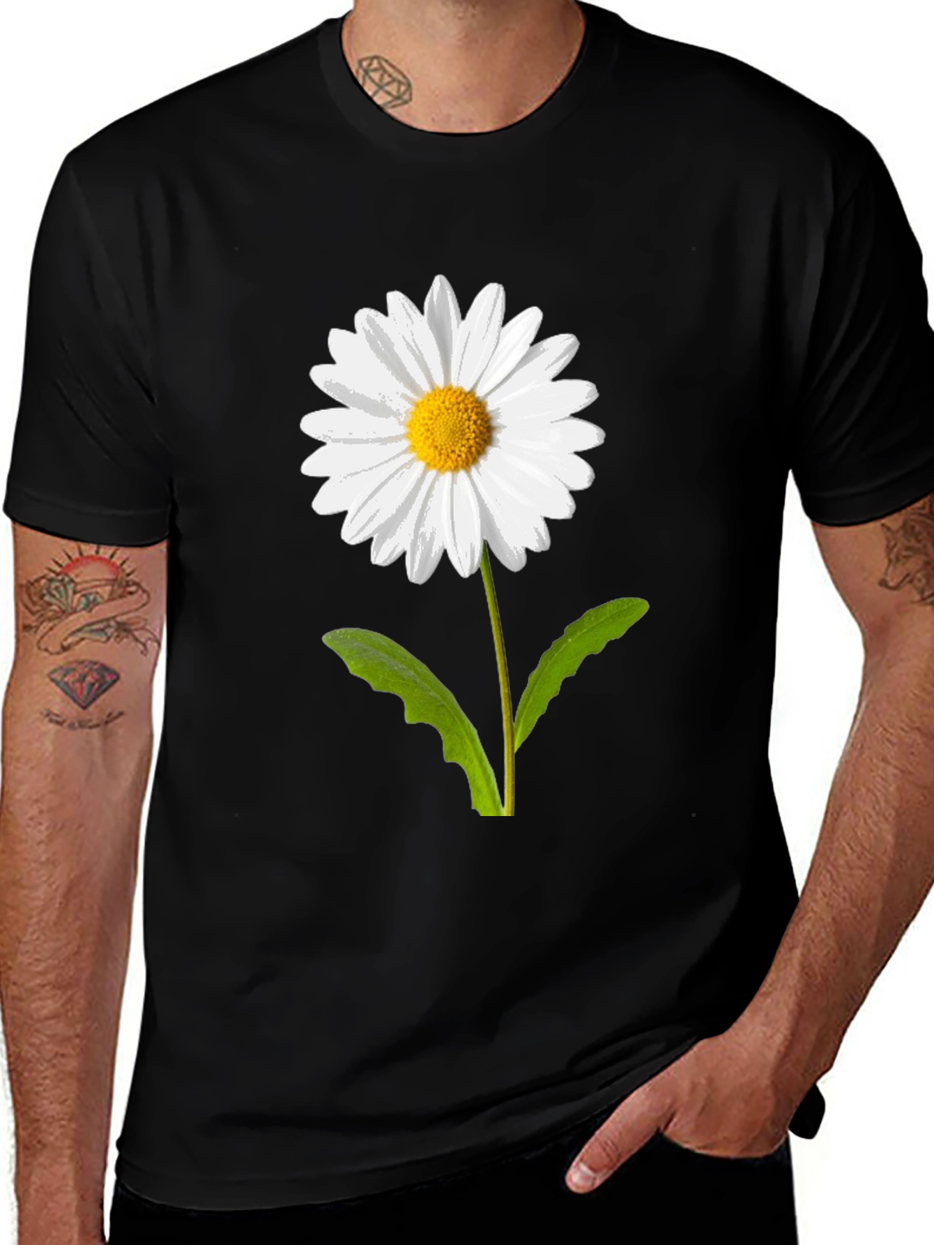 Variant 4 of Daisy Flower Graphic Tee - Casual Black T-Shirt