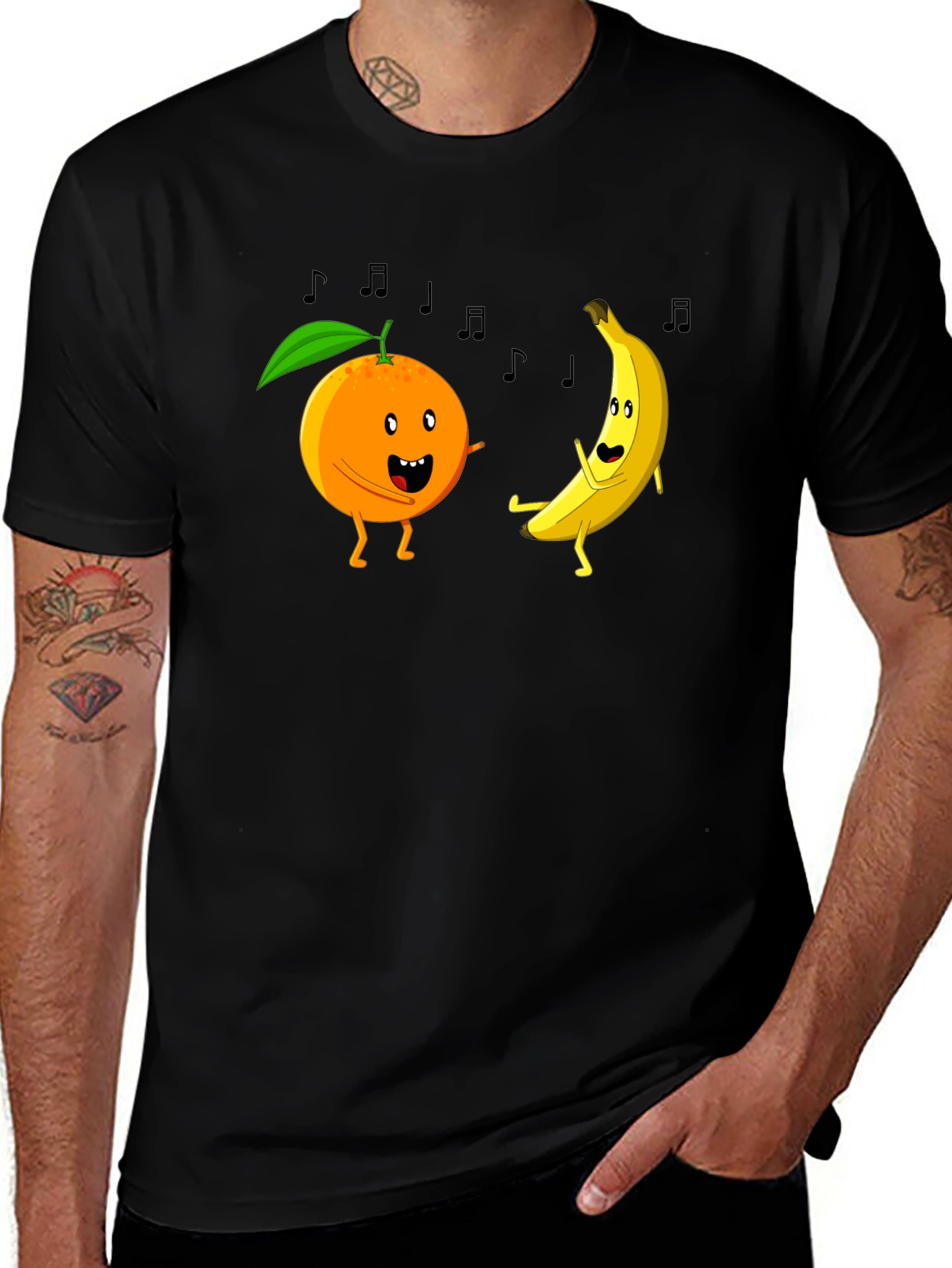 Variant 22 of Dancing Fruits Graphic Tee - Black Cotton T-Shirt