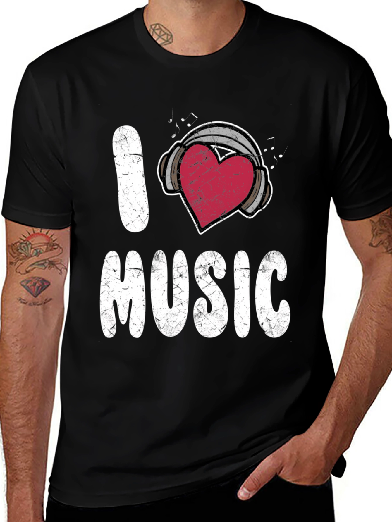 Variant 12 of I Heart Music Black T-Shirt - Headphones & Heart Design