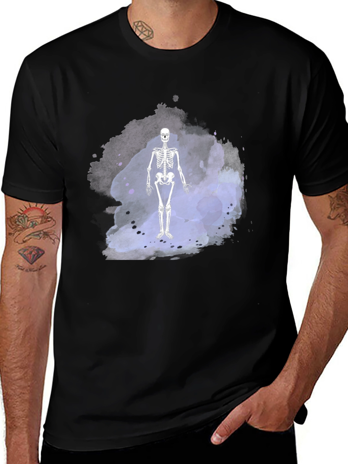 Variant 5 of Skeleton Watercolor Graphic Tee - Unique Design