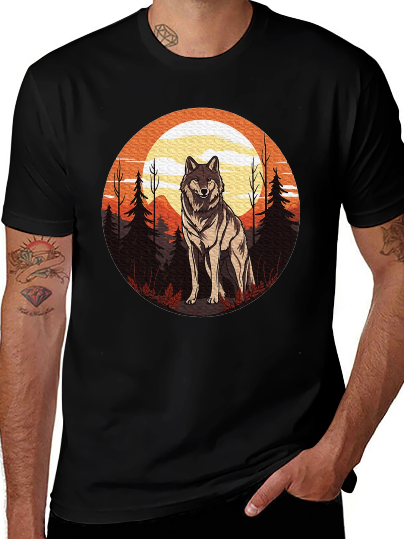 Variant 22 of Wolf Graphic Print Crew Neck T-Shirt