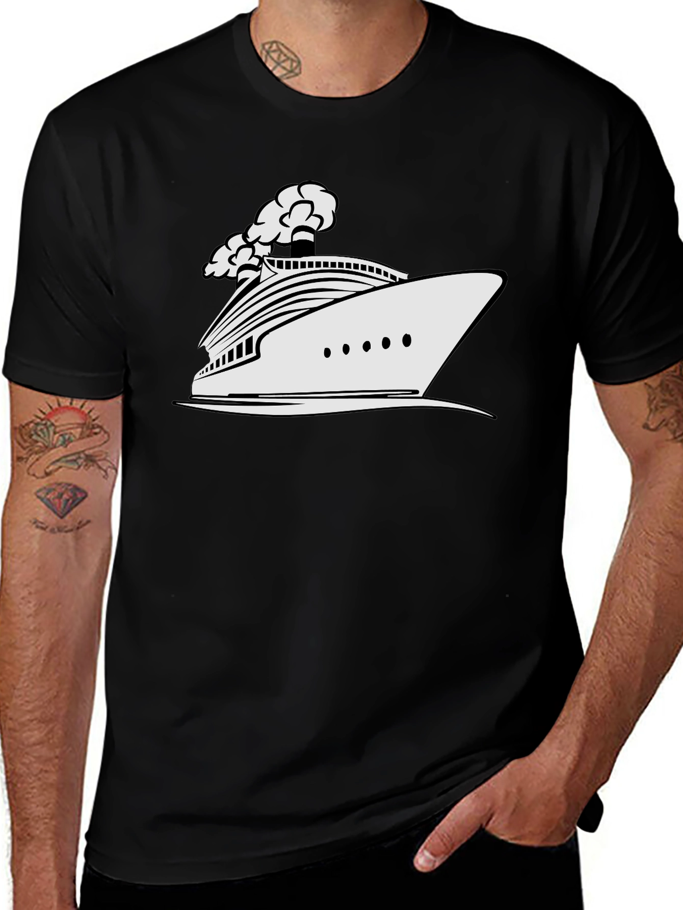 Variant 30 of Nautical Cruise Ship Graphic T-Shirt - Black