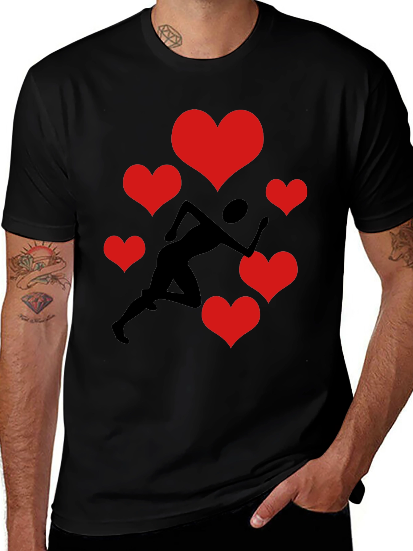 Variant 21 of Runner of Hearts Graphic Tee - Black Cotton T-Shirt